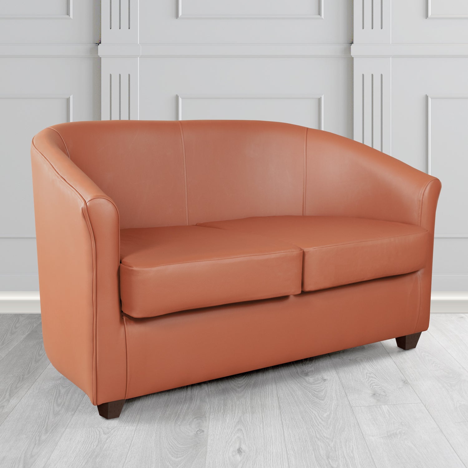 Cannes 2 Seater Tub Sofa in Just Colour Crib 5 Faux Leather with Dark Wood Legs
