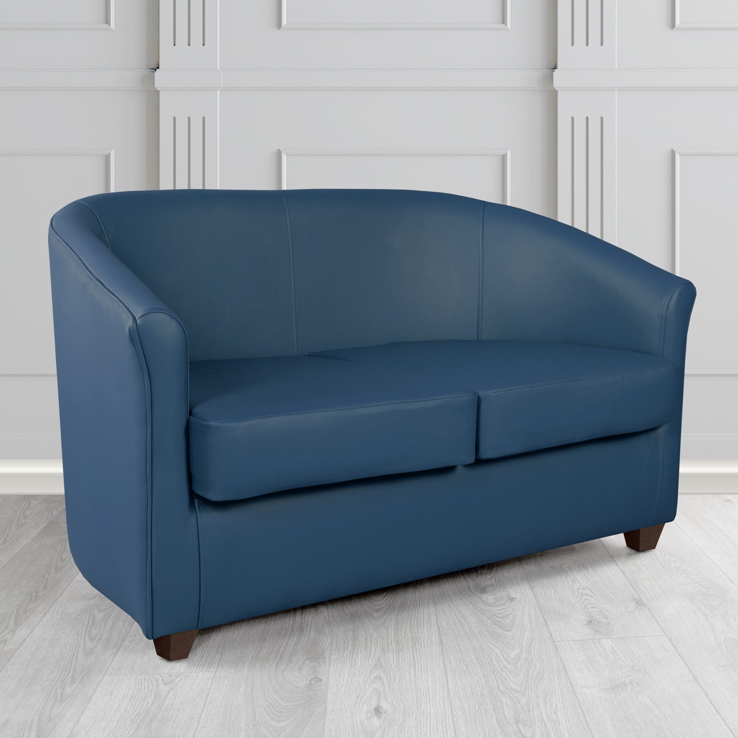 Cannes 2 Seater Tub Sofa in Just Colour Crib 5 Faux Leather with Dark Wood Legs