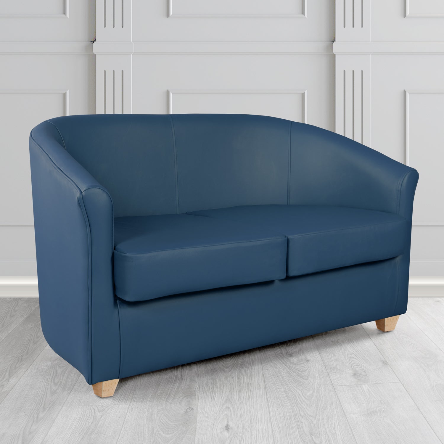 Cannes 2 Seater Tub Sofa in Just Colour Crib 5 Faux Leather with Light Wood Legs