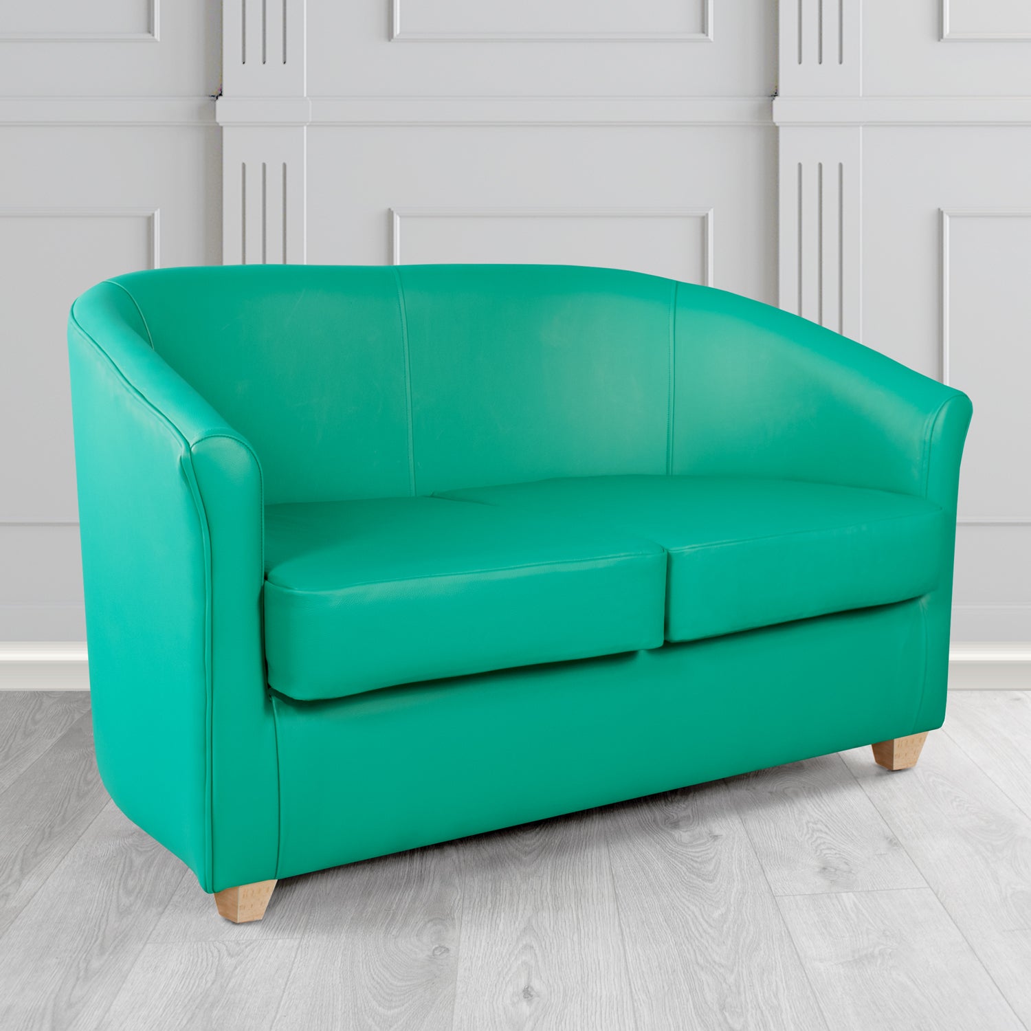 Cannes 2 Seater Tub Sofa in Just Colour Crib 5 Faux Leather with Light Wood Legs