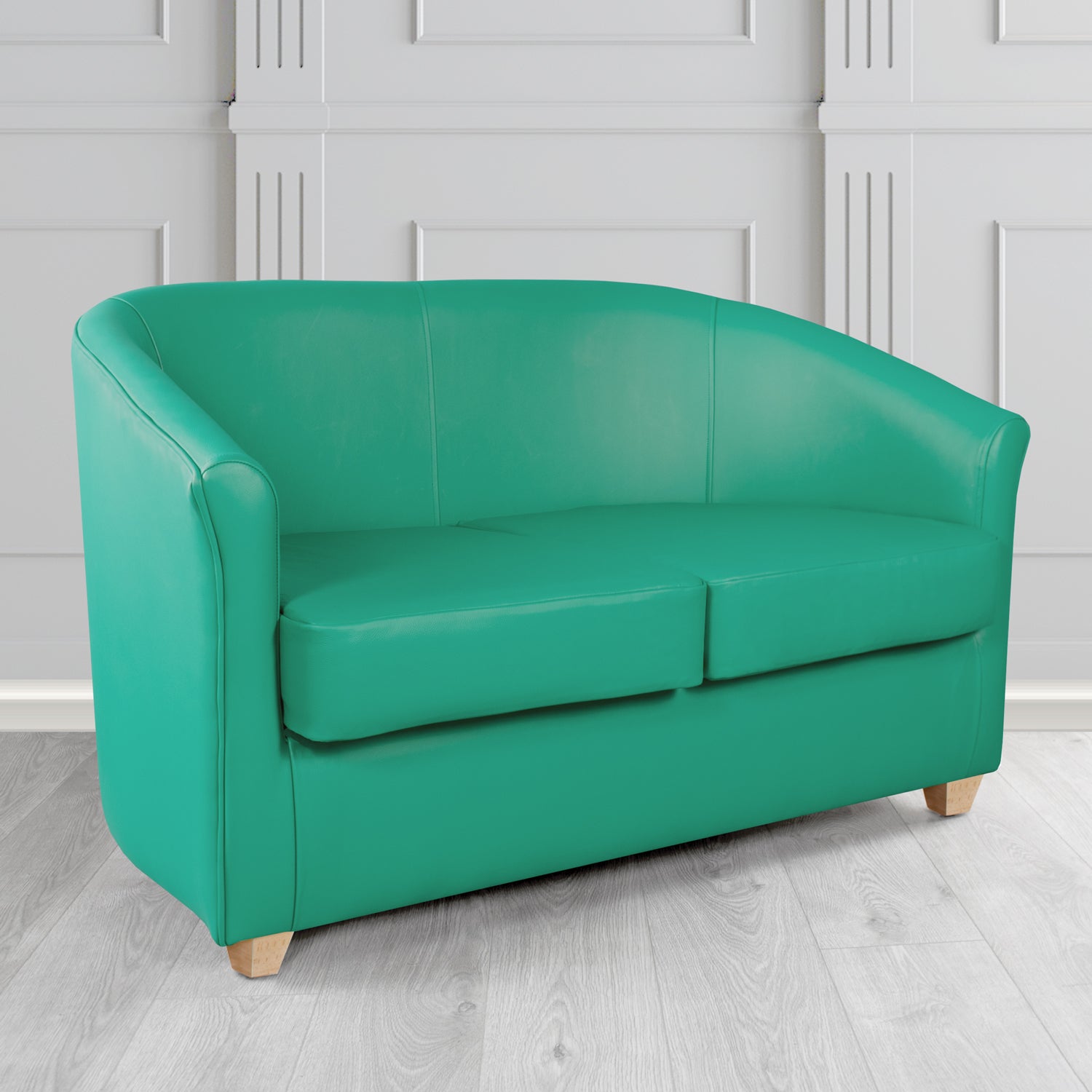 Cannes 2 Seater Tub Sofa in Just Colour Crib 5 Faux Leather with Light Wood Legs
