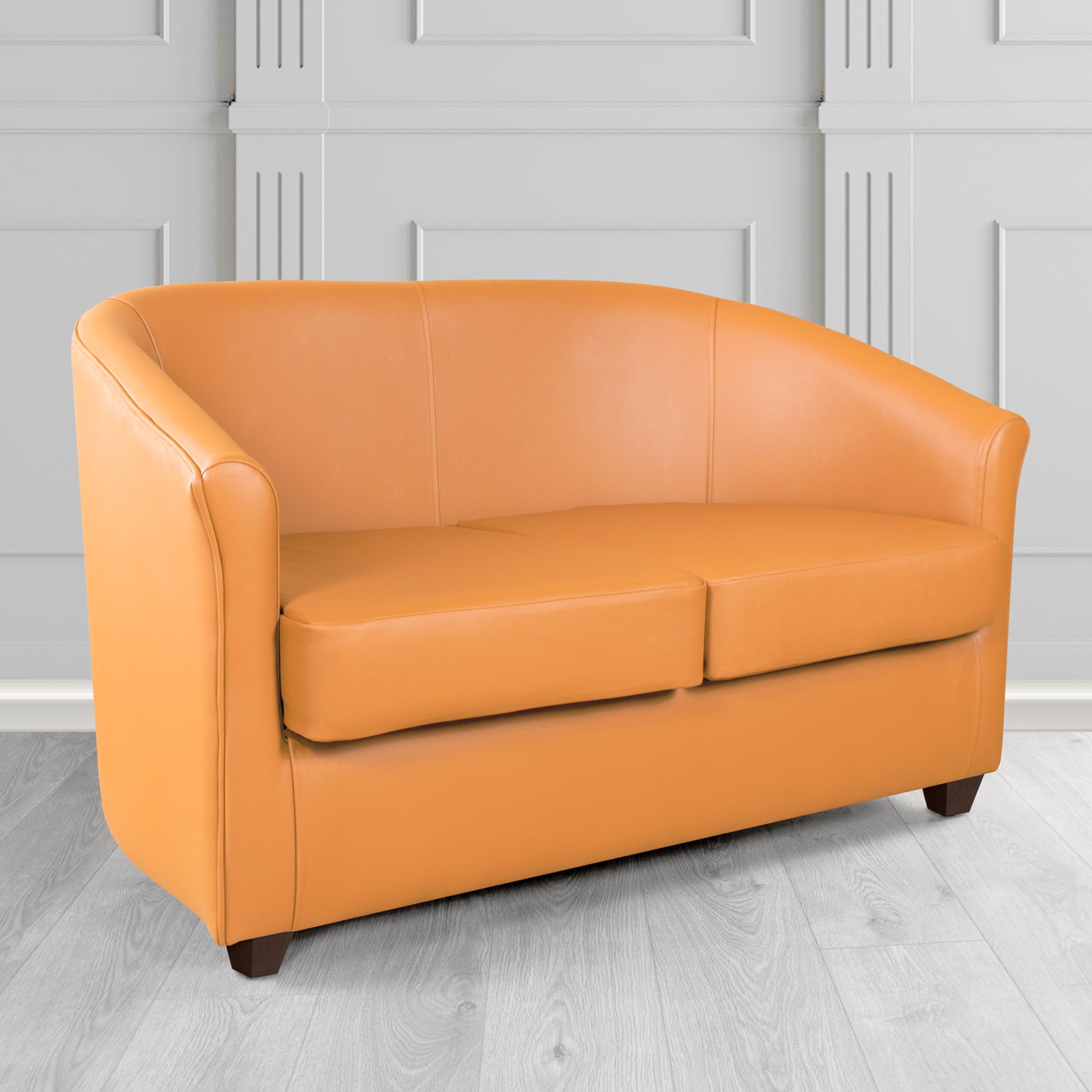 Cannes 2 Seater Tub Sofa in Just Colour Crib 5 Faux Leather with Dark Wood Legs