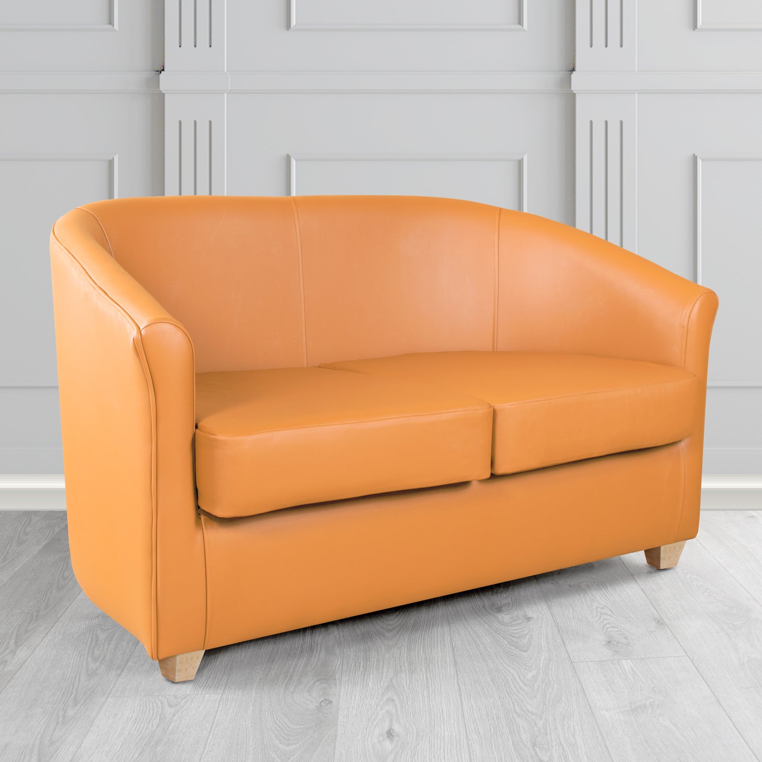 Cannes 2 Seater Tub Sofa in Just Colour Crib 5 Faux Leather with Light Wood Legs