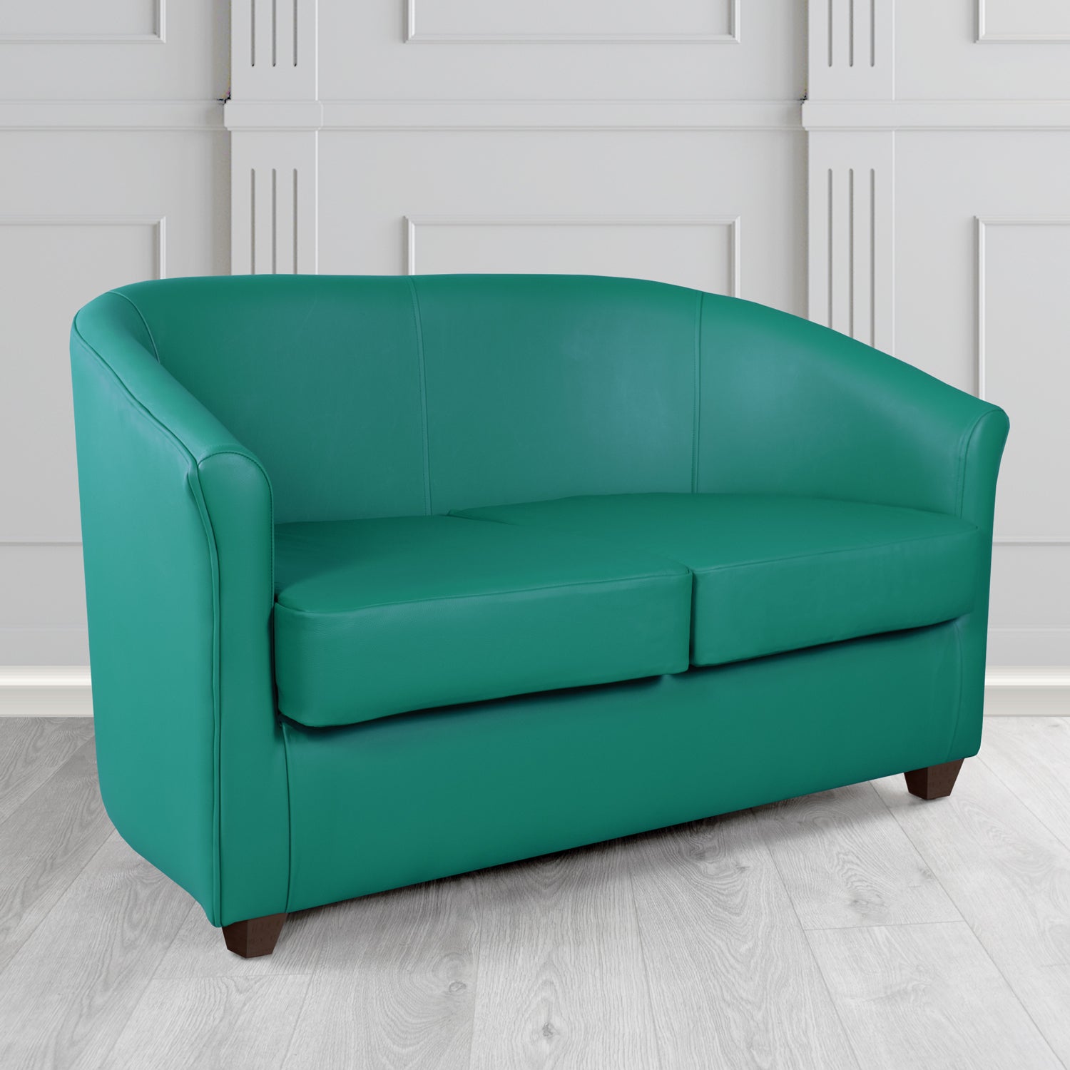 Cannes 2 Seater Tub Sofa in Just Colour Crib 5 Faux Leather with Dark Wood Legs