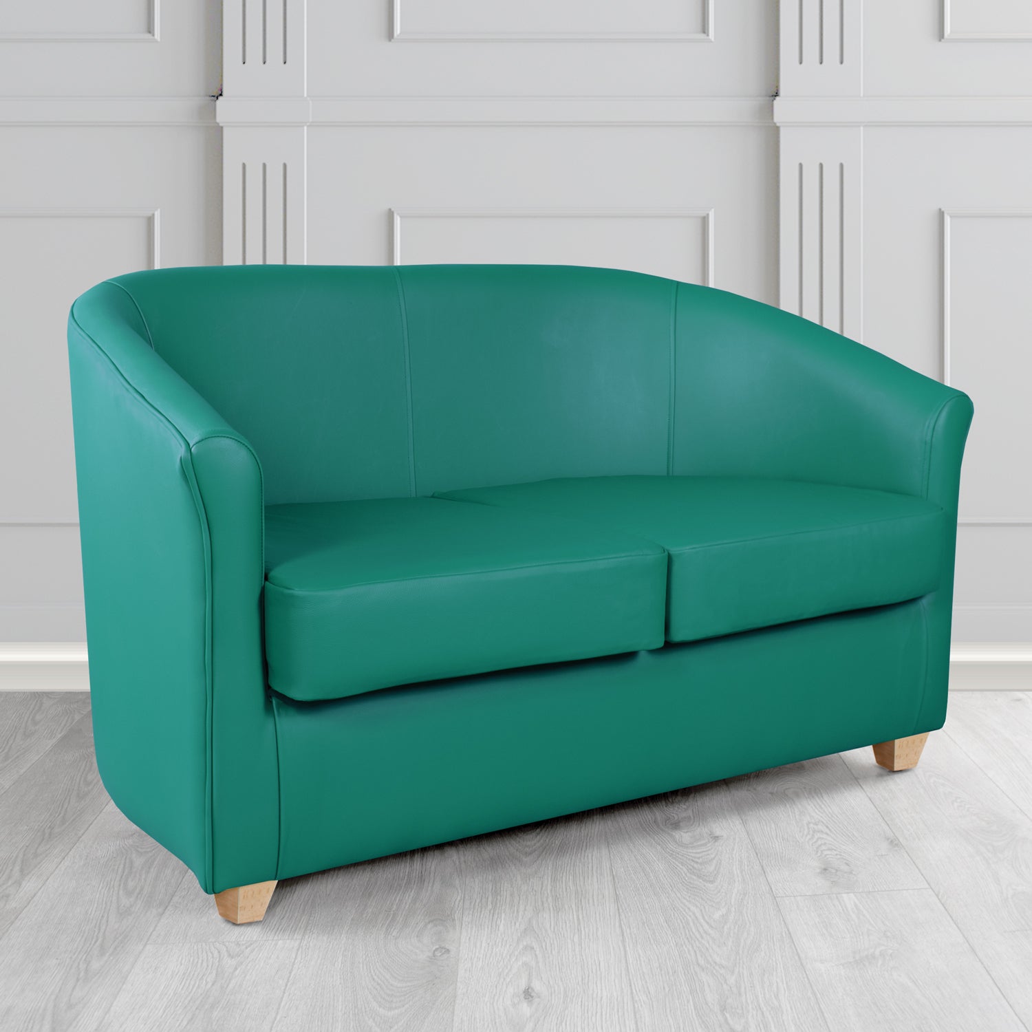 Cannes 2 Seater Tub Sofa in Just Colour Crib 5 Faux Leather with Light Wood Legs
