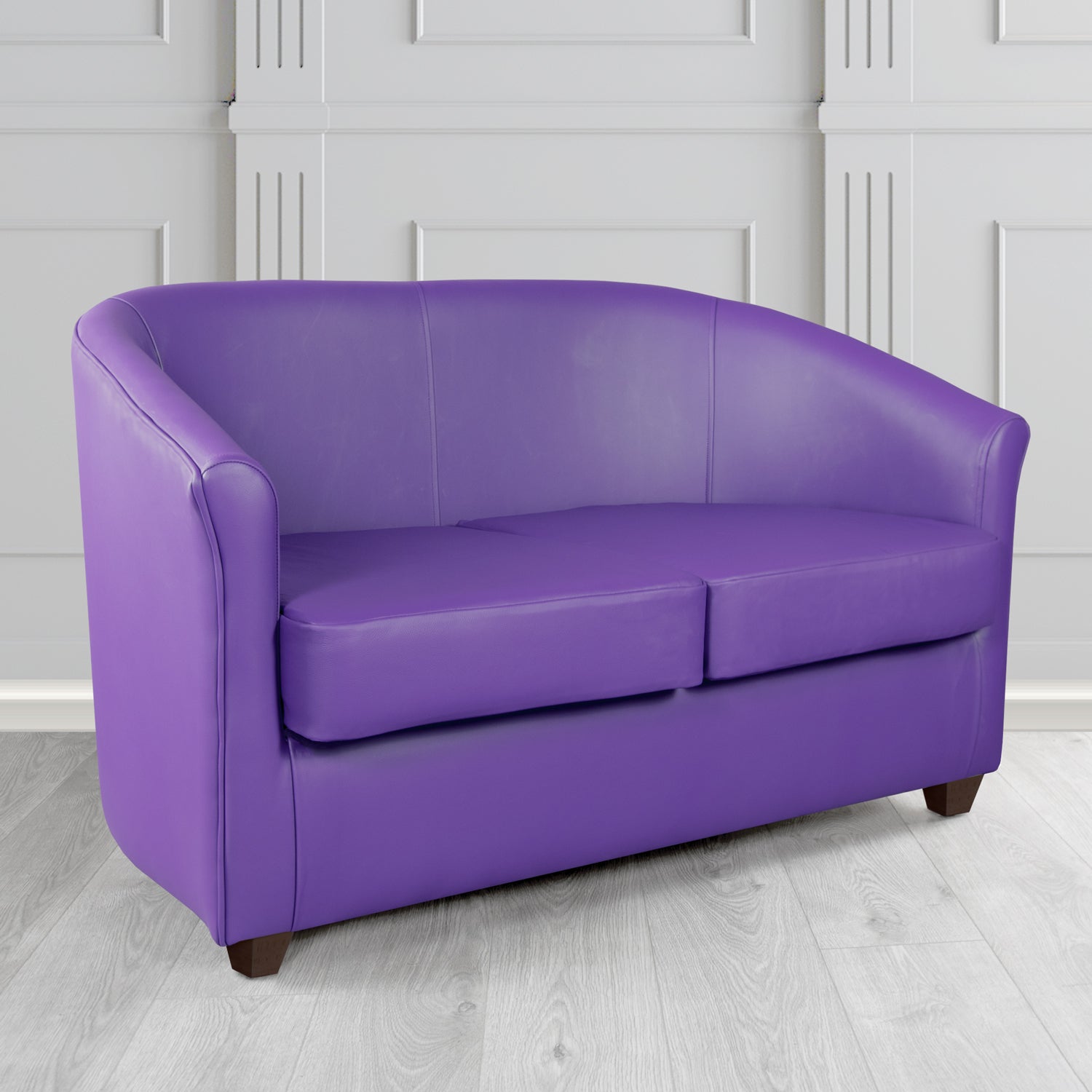 Cannes 2 Seater Tub Sofa in Just Colour Crib 5 Faux Leather with Dark Wood Legs