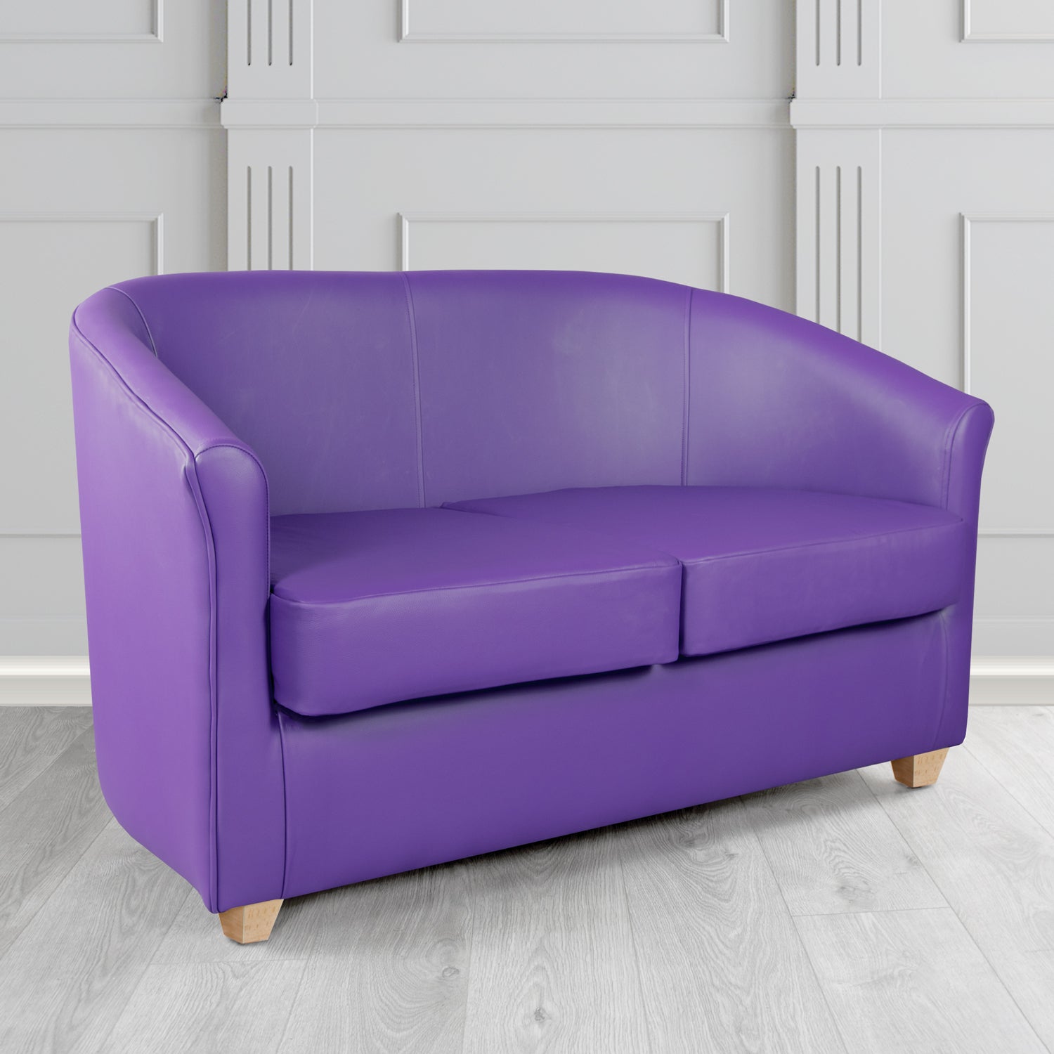 Cannes 2 Seater Tub Sofa in Just Colour Crib 5 Faux Leather with Light Wood Legs