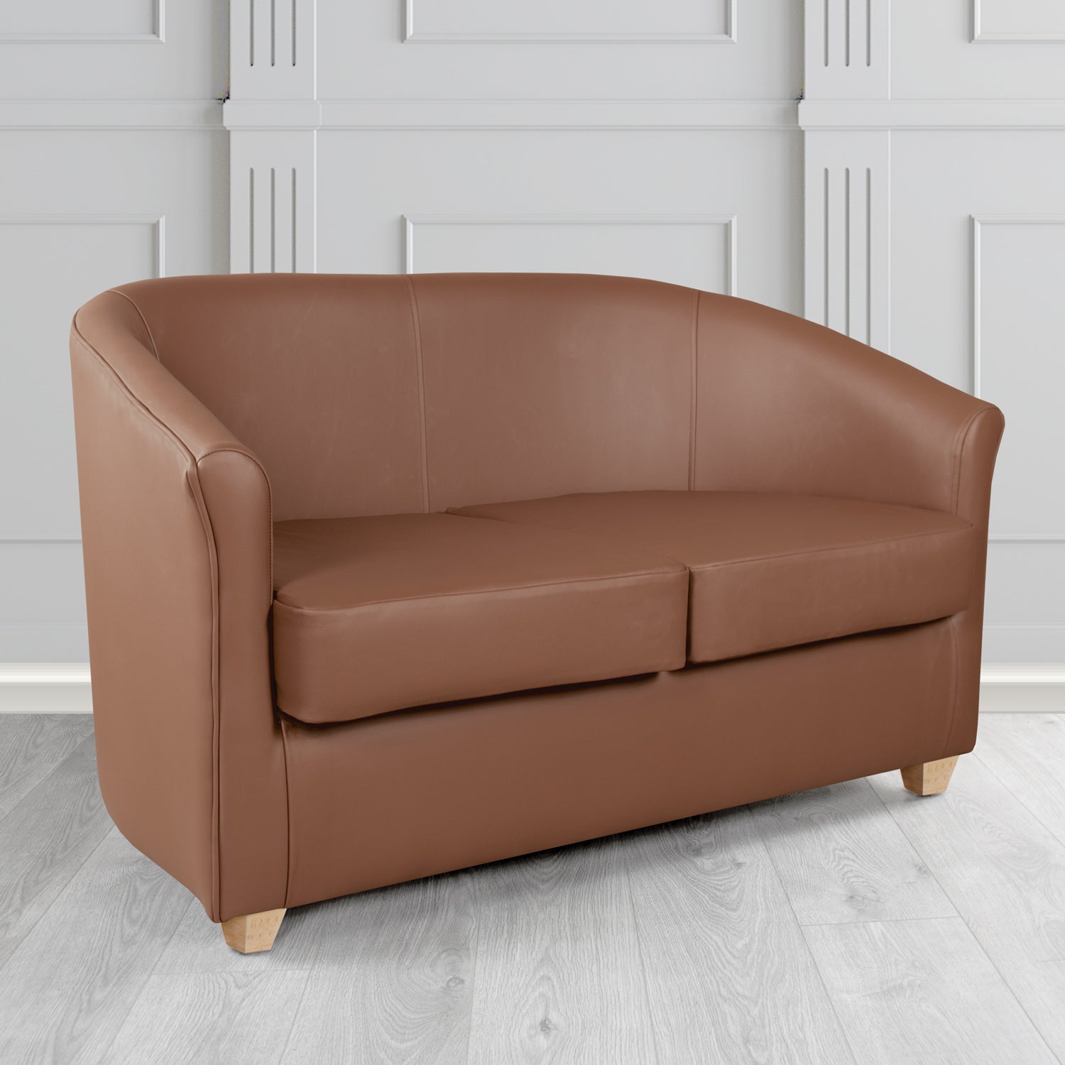 Cannes 2 Seater Tub Sofa in Just Colour Crib 5 Faux Leather with Light Wood Legs