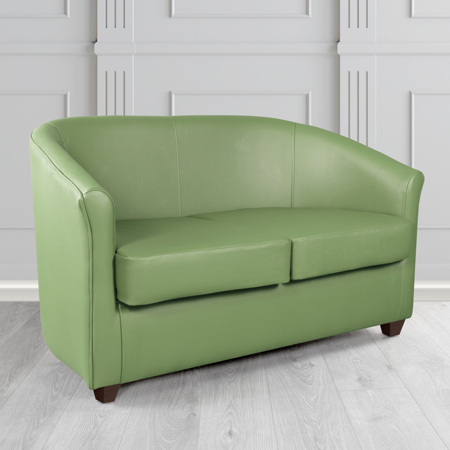 Cannes 2 Seater Tub Sofa in Just Colour Crib 5 Faux Leather with Dark Wood Legs