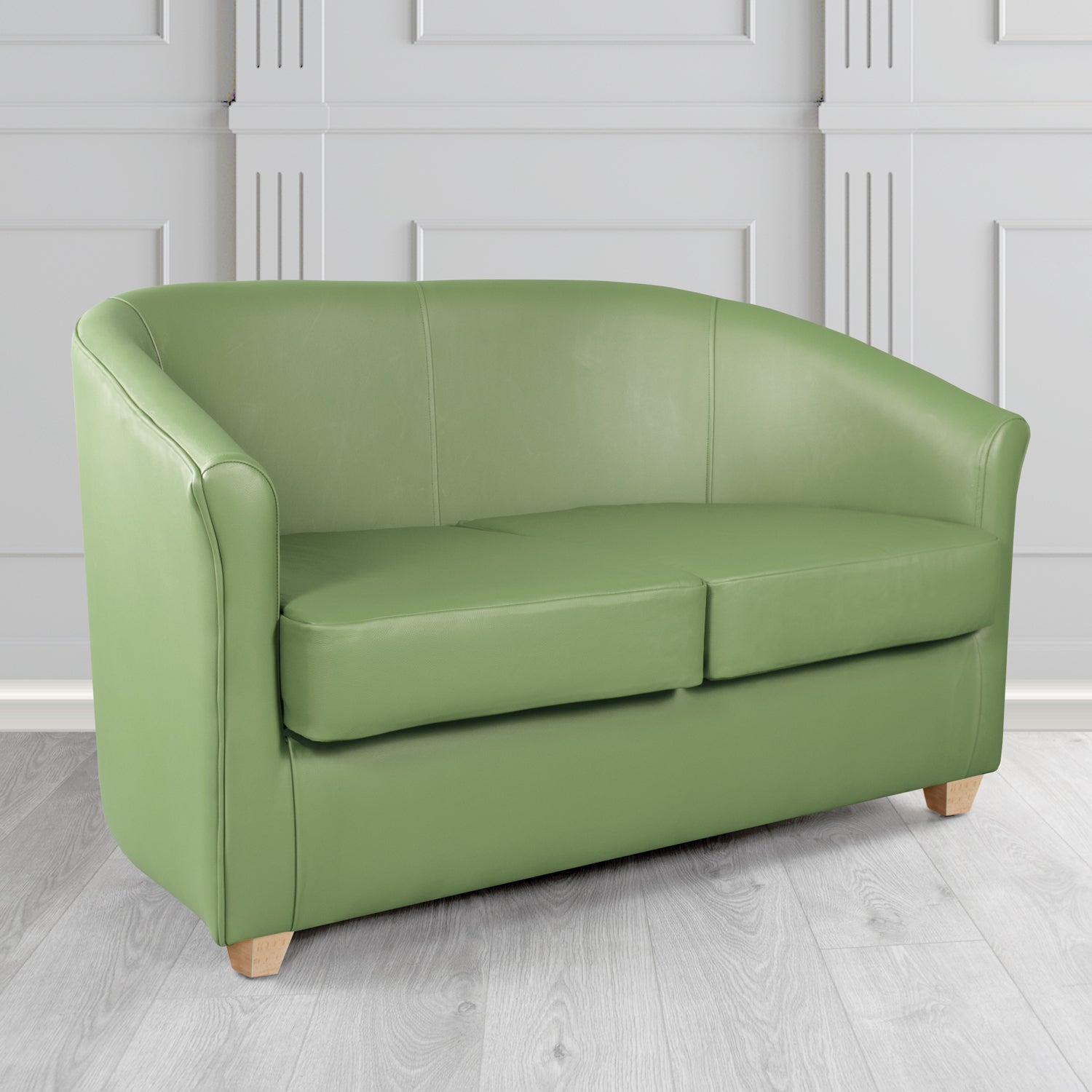 Cannes 2 Seater Tub Sofa in Just Colour Crib 5 Faux Leather with Light Wood Legs