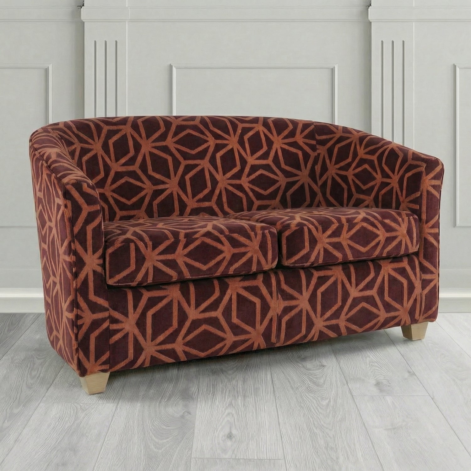 Cannes 2 Seater Tub Sofa in Panaz Fabrics Lexington Corinthia Geometric Crib 5 Velvet Fabric