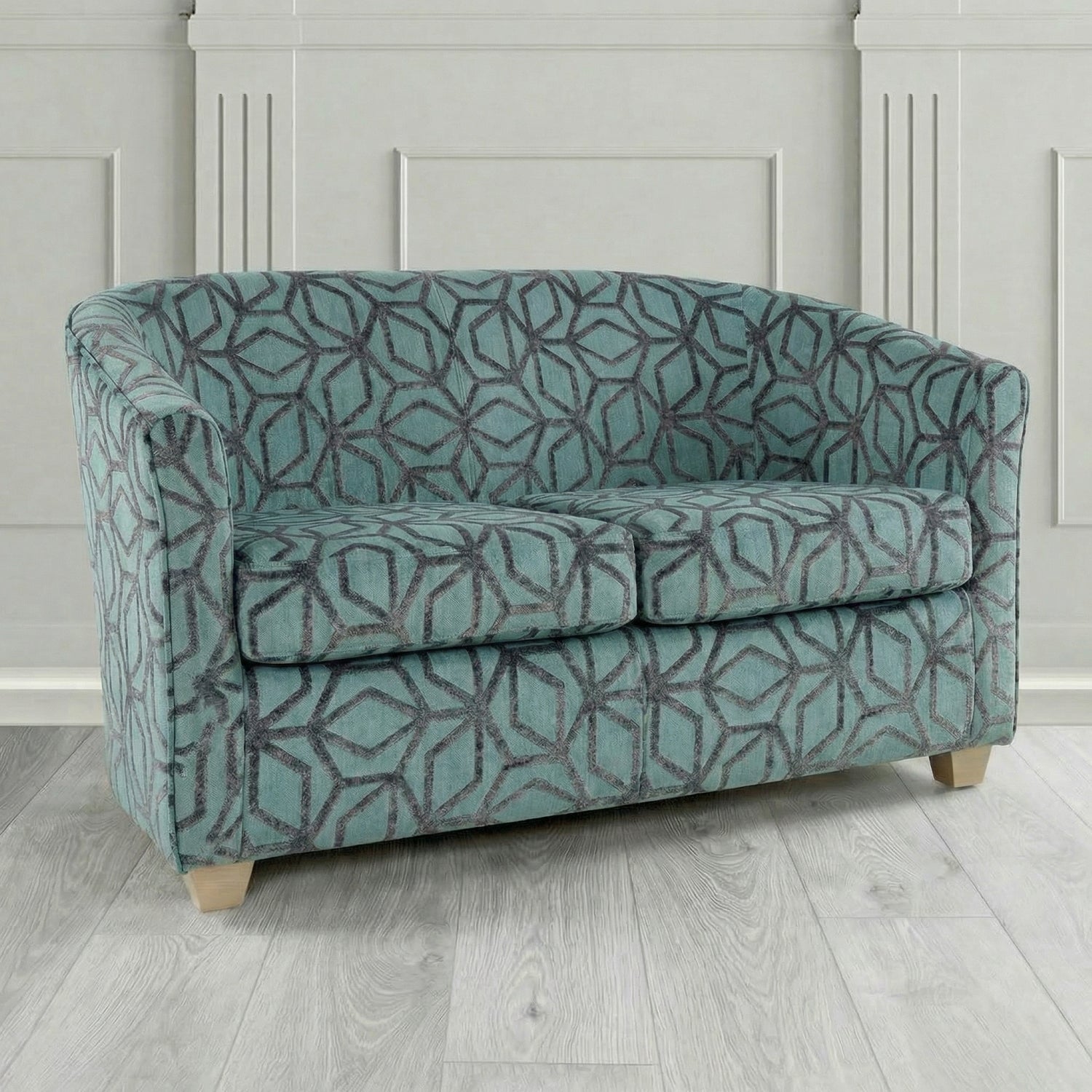 Cannes 2 Seater Tub Sofa in Panaz Fabrics Lexington Corinthia Geometric Crib 5 Velvet Fabric
