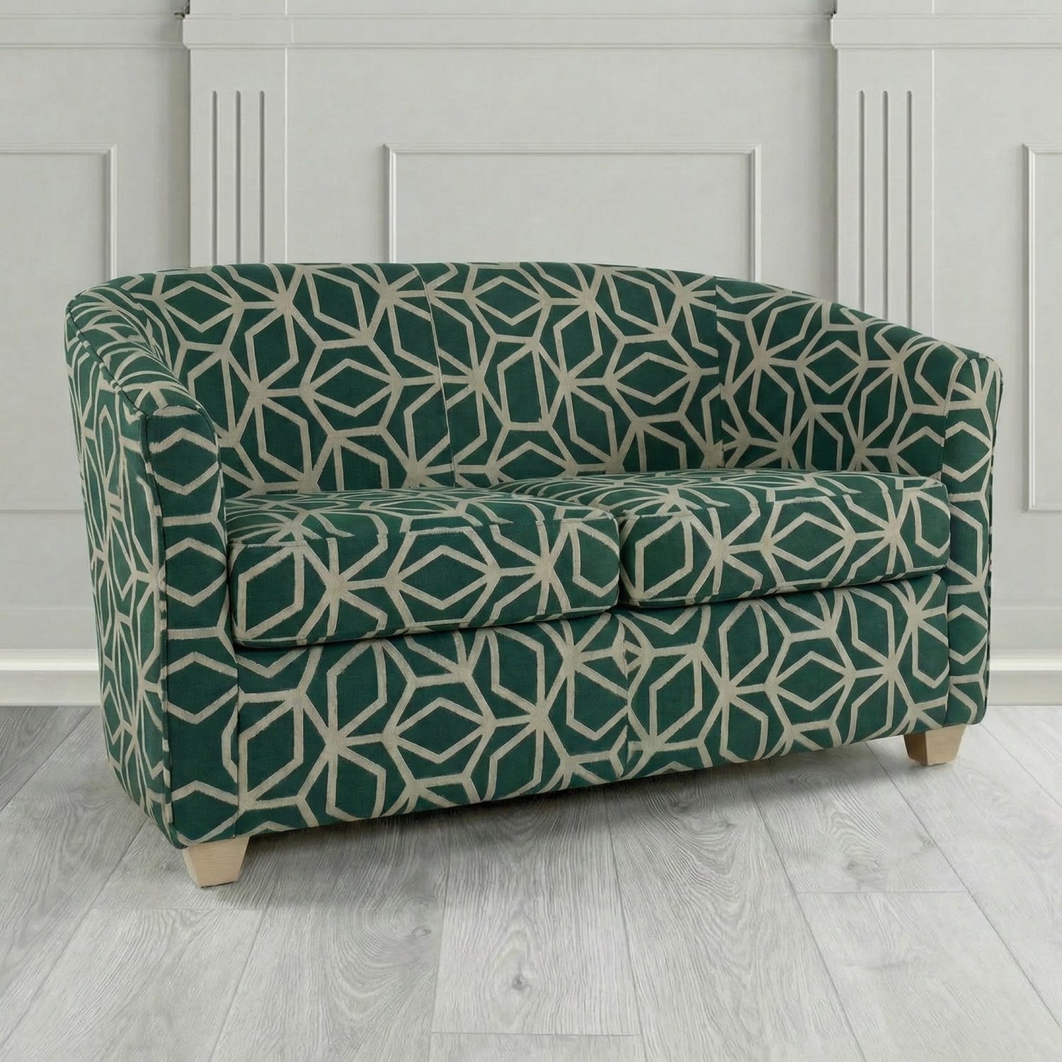 Cannes 2 Seater Tub Sofa in Panaz Fabrics Lexington Corinthia Geometric Crib 5 Velvet Fabric
