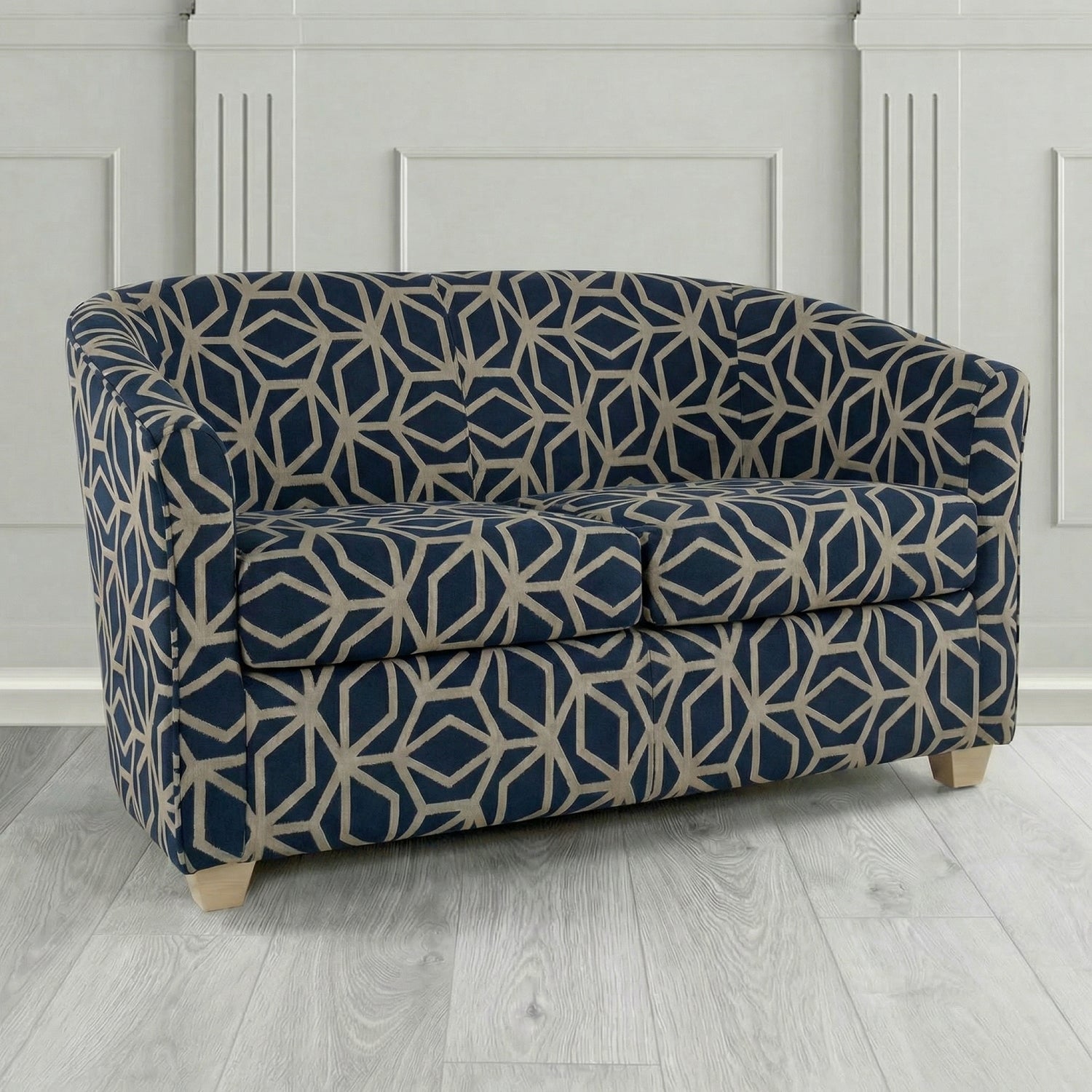 Cannes 2 Seater Tub Sofa in Panaz Fabrics Lexington Corinthia Geometric Crib 5 Velvet Fabric