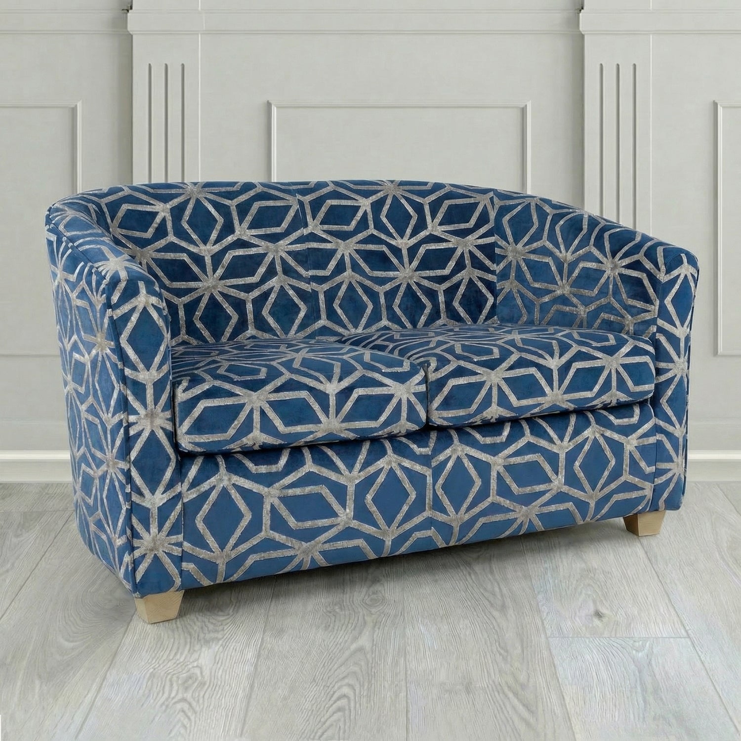Cannes 2 Seater Tub Sofa in Panaz Fabrics Lexington Corinthia Geometric Crib 5 Velvet Fabric