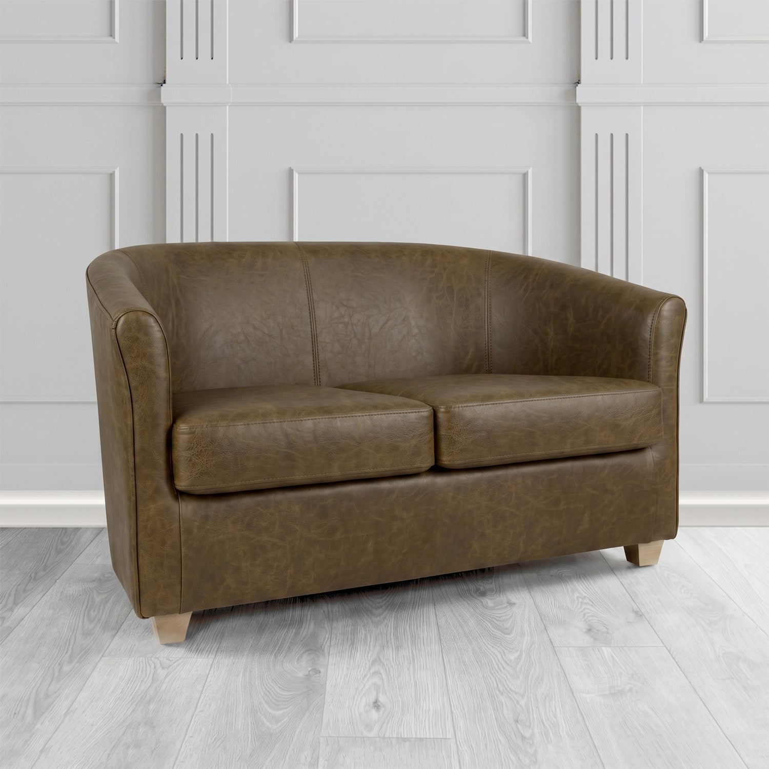 Cannes 2 Seater Tub Sofa in Crest Leather Saloon Semi-Aniline Crib 5 Genuine Leather