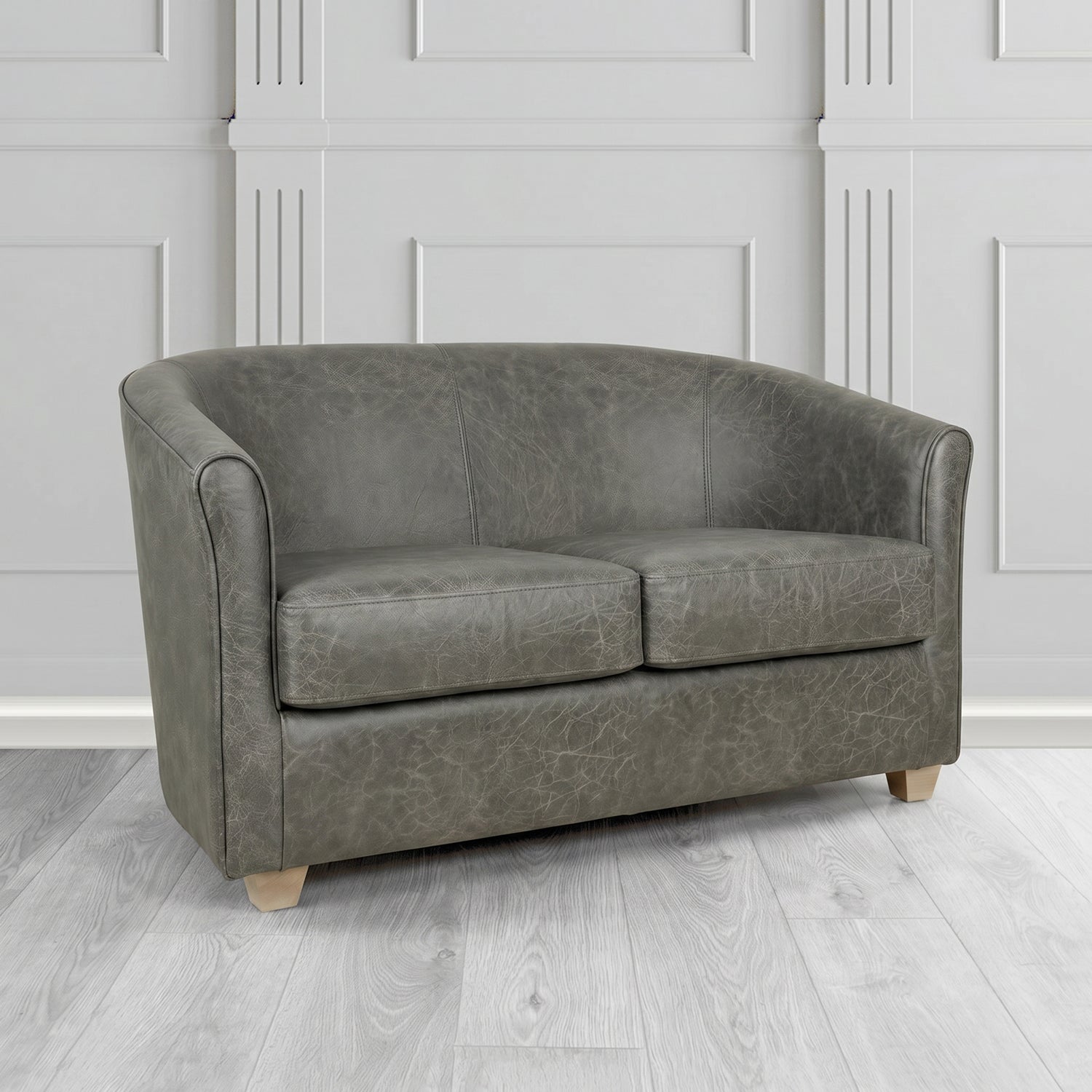 Cannes 2 Seater Tub Sofa in Crest Leather Saloon Semi-Aniline Crib 5 Genuine Leather