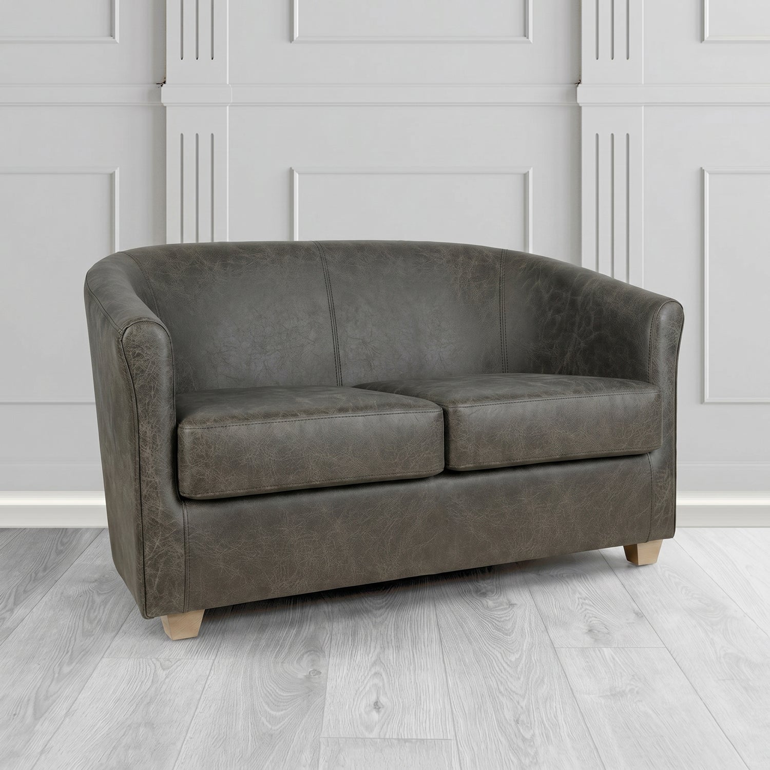 Cannes 2 Seater Tub Sofa in Crest Leather Saloon Semi-Aniline Crib 5 Genuine Leather