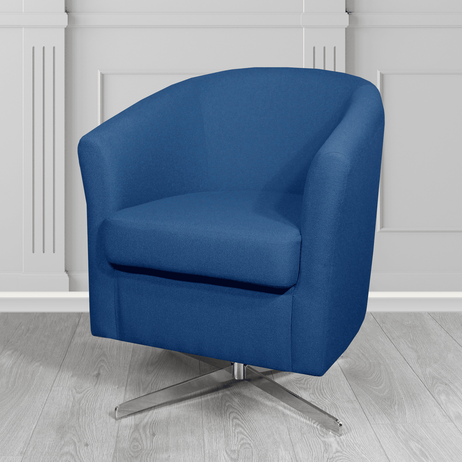 Cannes Swivel Tub Chair in Mainline Plus Bluenote IF149 Crib 5 Fabric - The Tub Chair Shop