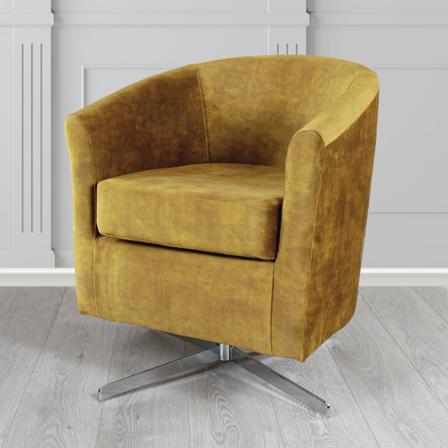 Cannes Swivel Tub Chair in Clarke and Clarke Martello Plain Textured Velvet Fabric