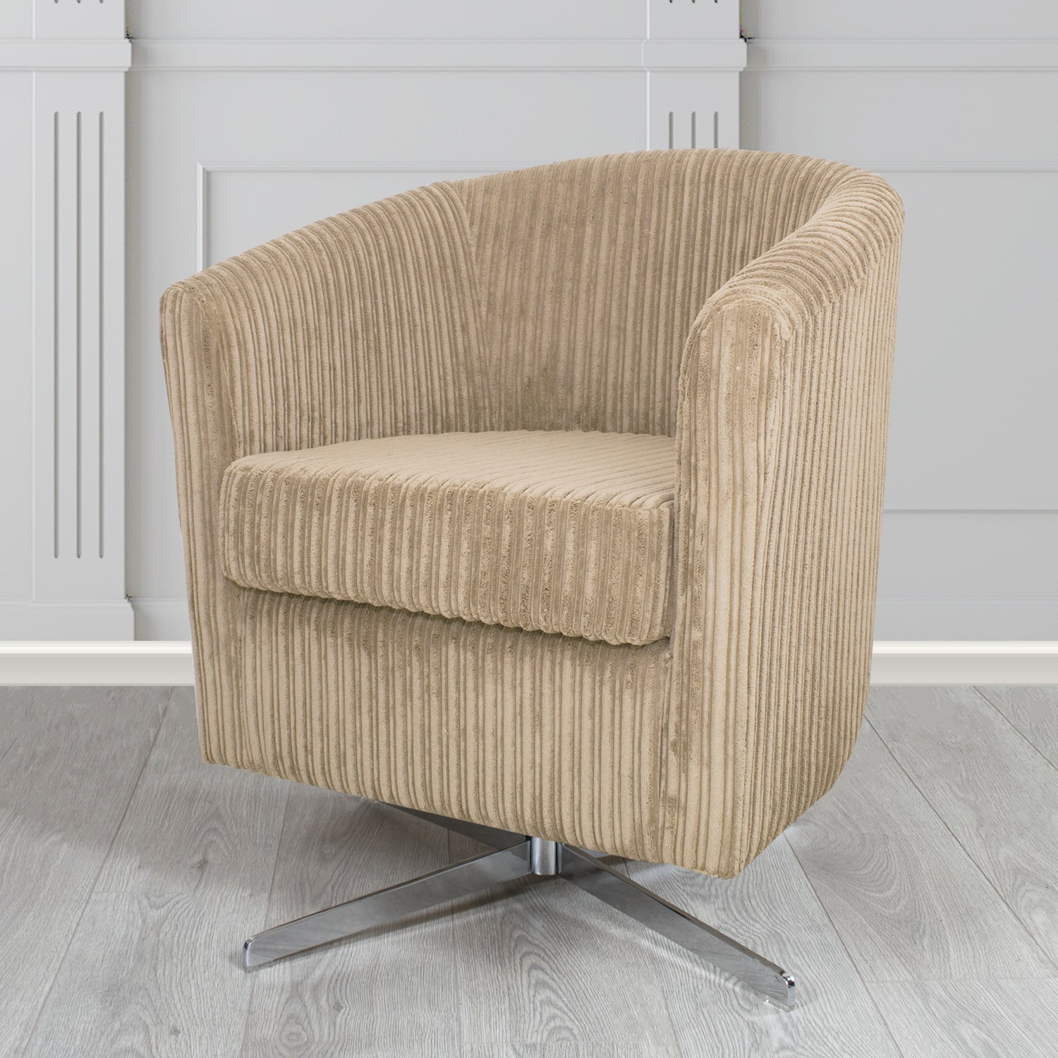 Cannes Swivel Tub Chair in Conway Camel Plain Texture Fabric - The Tub Chair Shop