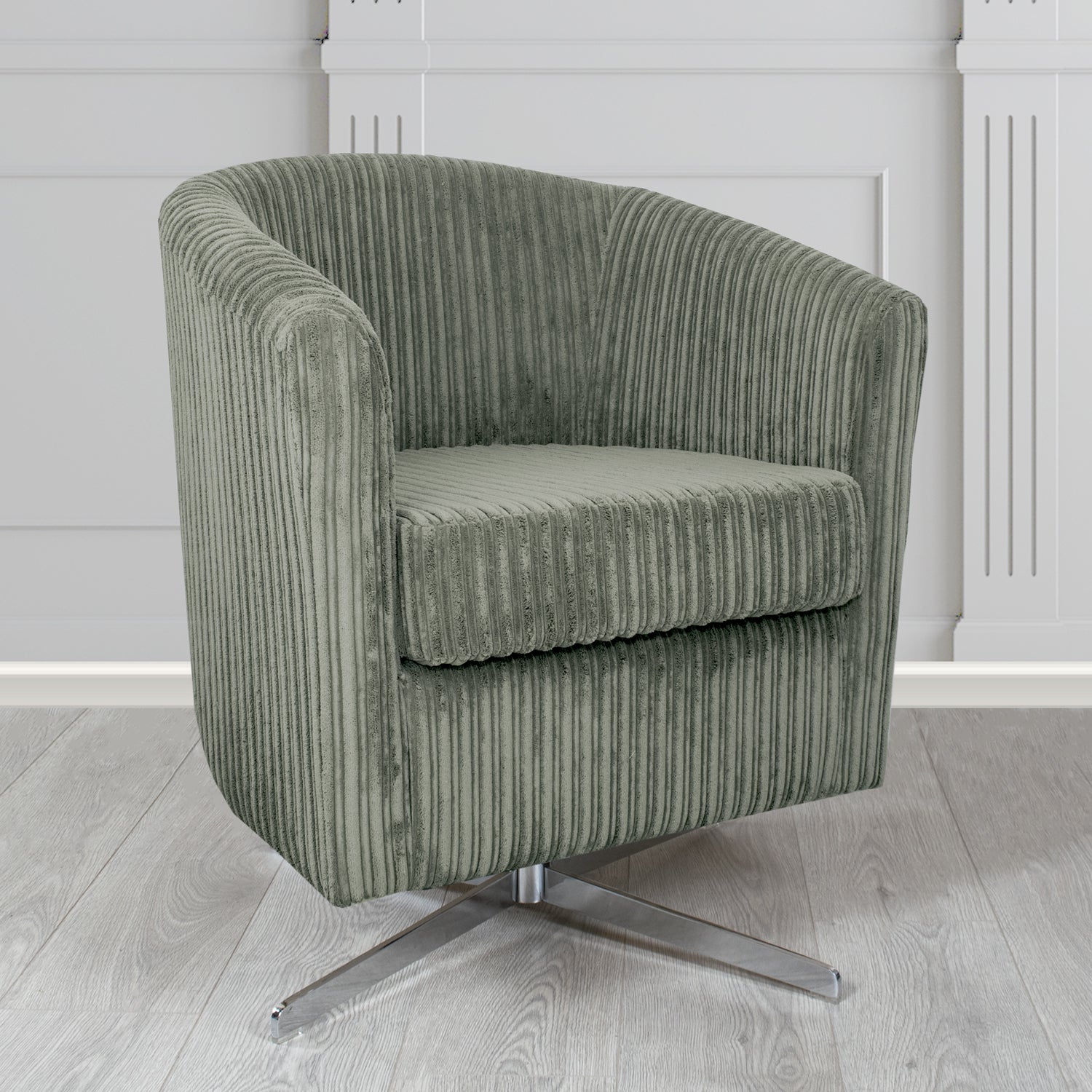Cannes Swivel Tub Chair in Conway Charcoal Plain Texture Fabric - The Tub Chair Shop