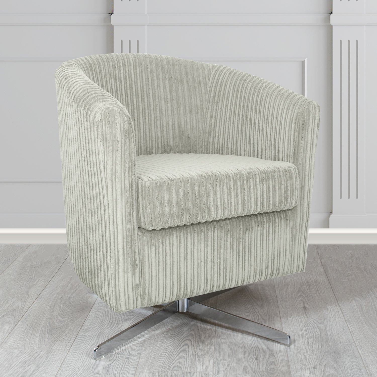 Cannes Swivel Tub Chair in Conway Silver Plain Texture Fabric
