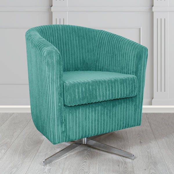 Cannes Swivel Tub Chair in Conway Teal Plain Texture Fabric Tubz UK