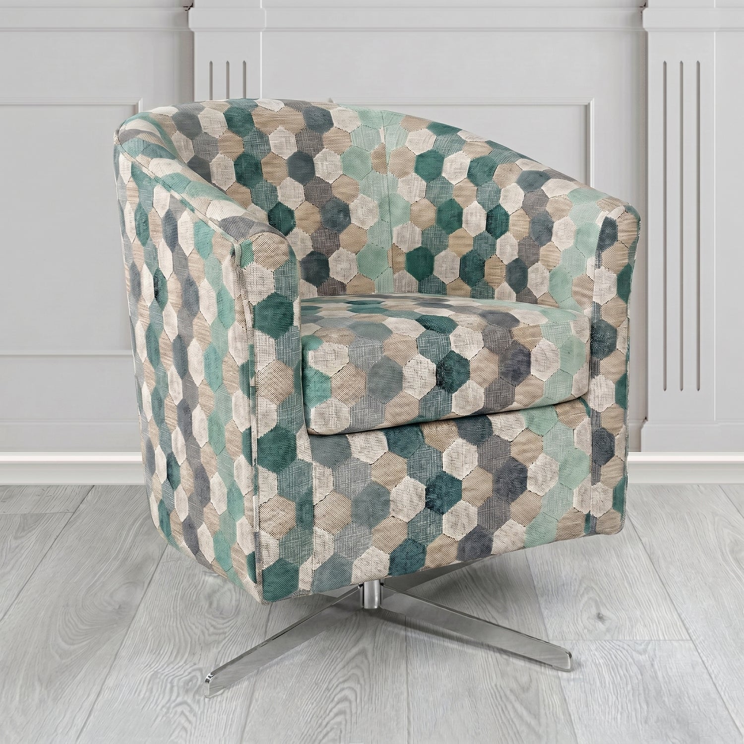 Cannes Swivel Tub Chair in Cristina Marrone Extravaganza Honeycomb Velvet Pattern Fabric