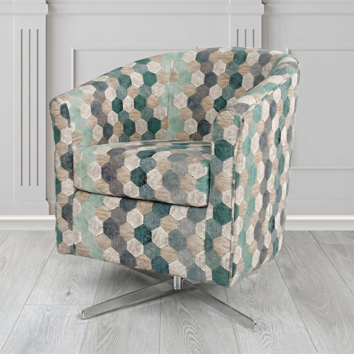 Cannes Swivel Tub Chair in Cristina Marrone Extravaganza Honeycomb Velvet Pattern Fabric