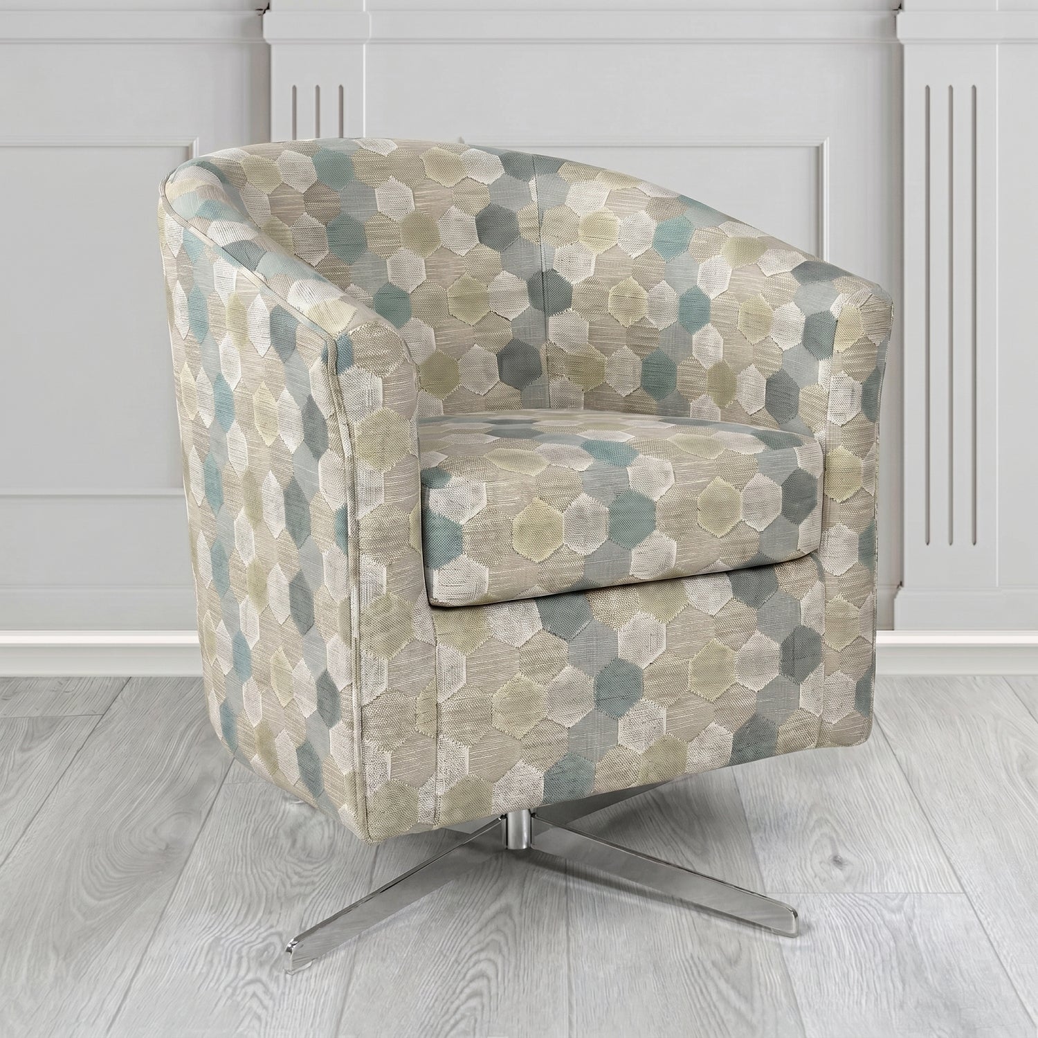 Cannes Swivel Tub Chair in Cristina Marrone Extravaganza Honeycomb Velvet Pattern Fabric