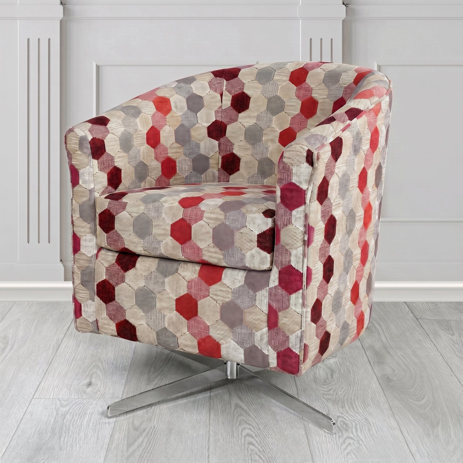 Cannes Swivel Tub Chair in Cristina Marrone Extravaganza Honeycomb Velvet Pattern Fabric