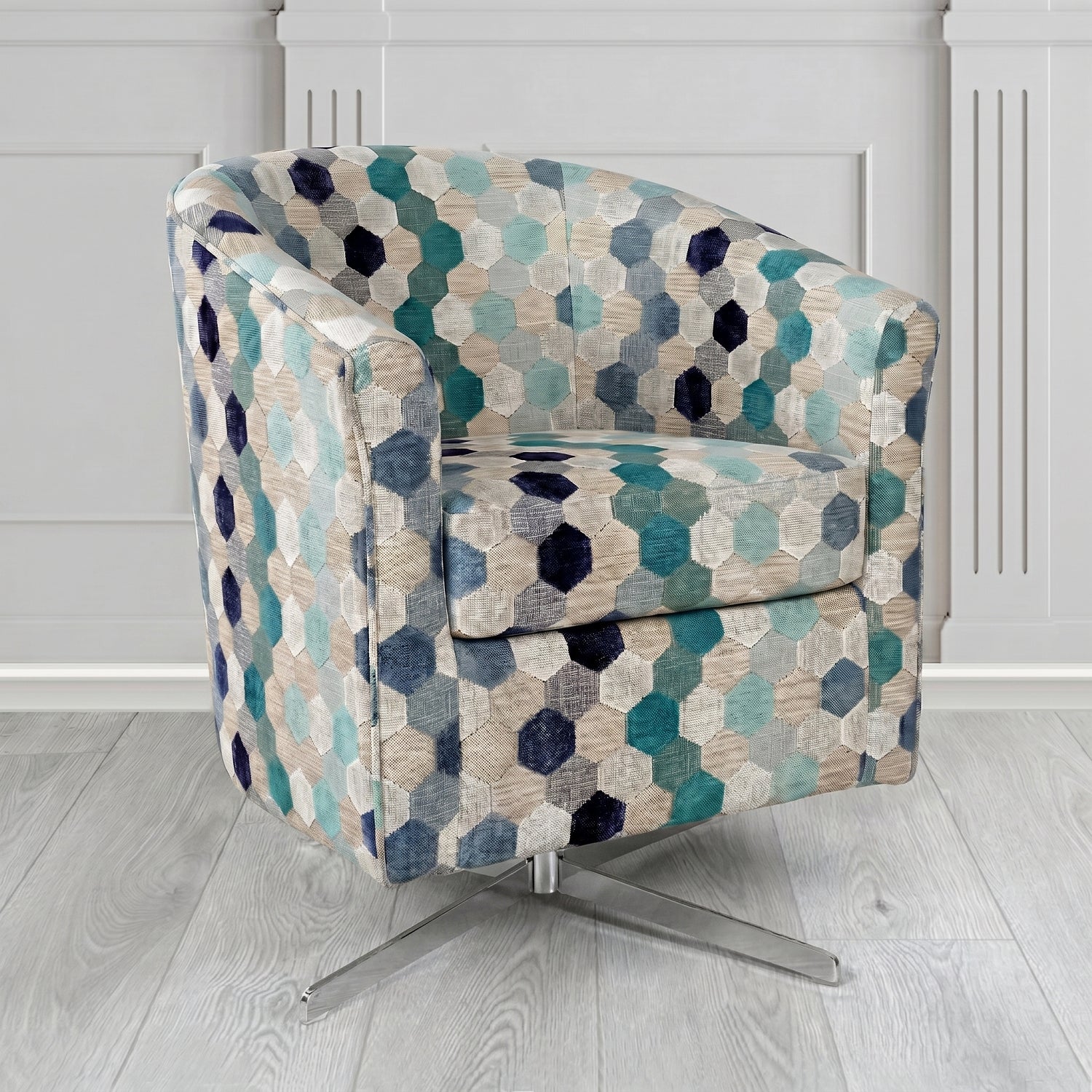 Cannes Swivel Tub Chair in Cristina Marrone Extravaganza Honeycomb Velvet Pattern Fabric