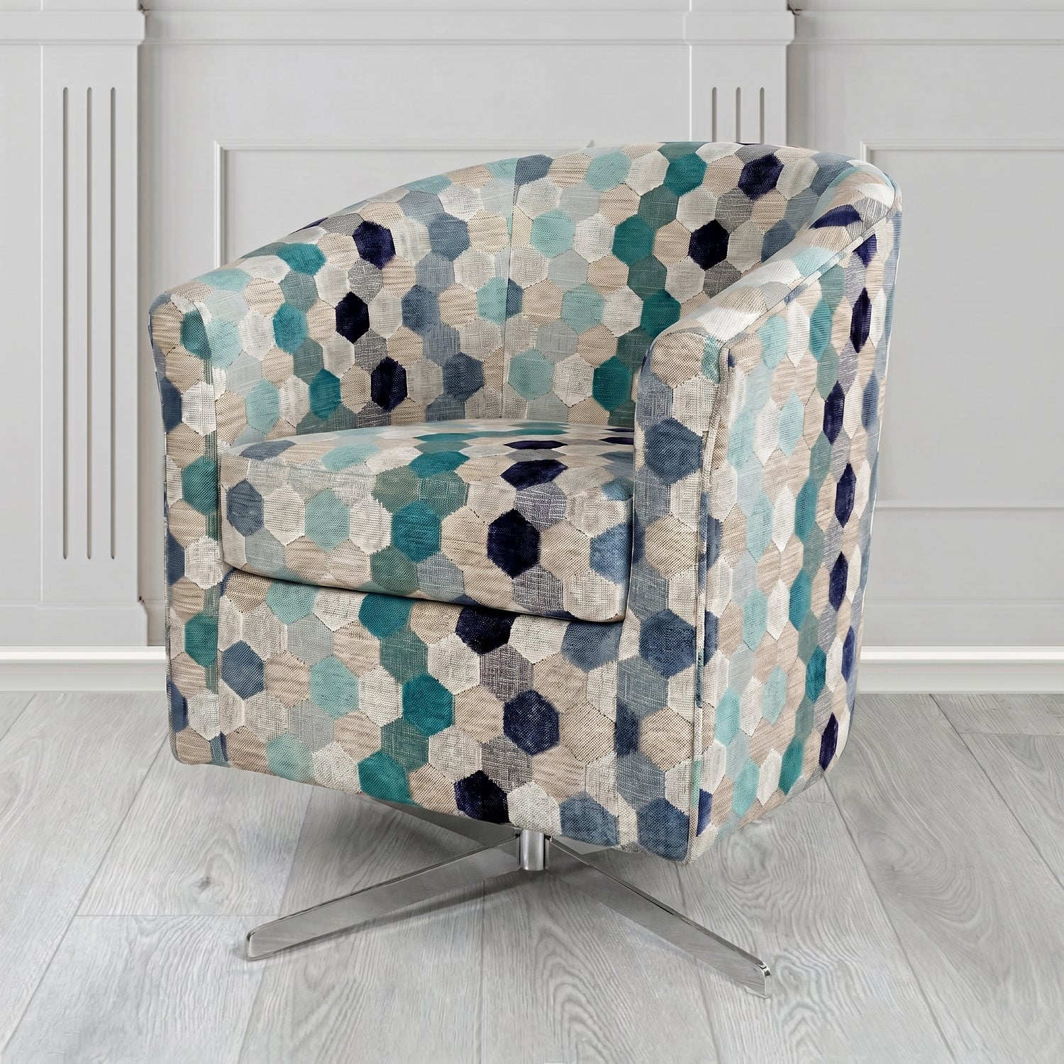 Cannes Swivel Tub Chair in Cristina Marrone Extravaganza Honeycomb Velvet Pattern Fabric