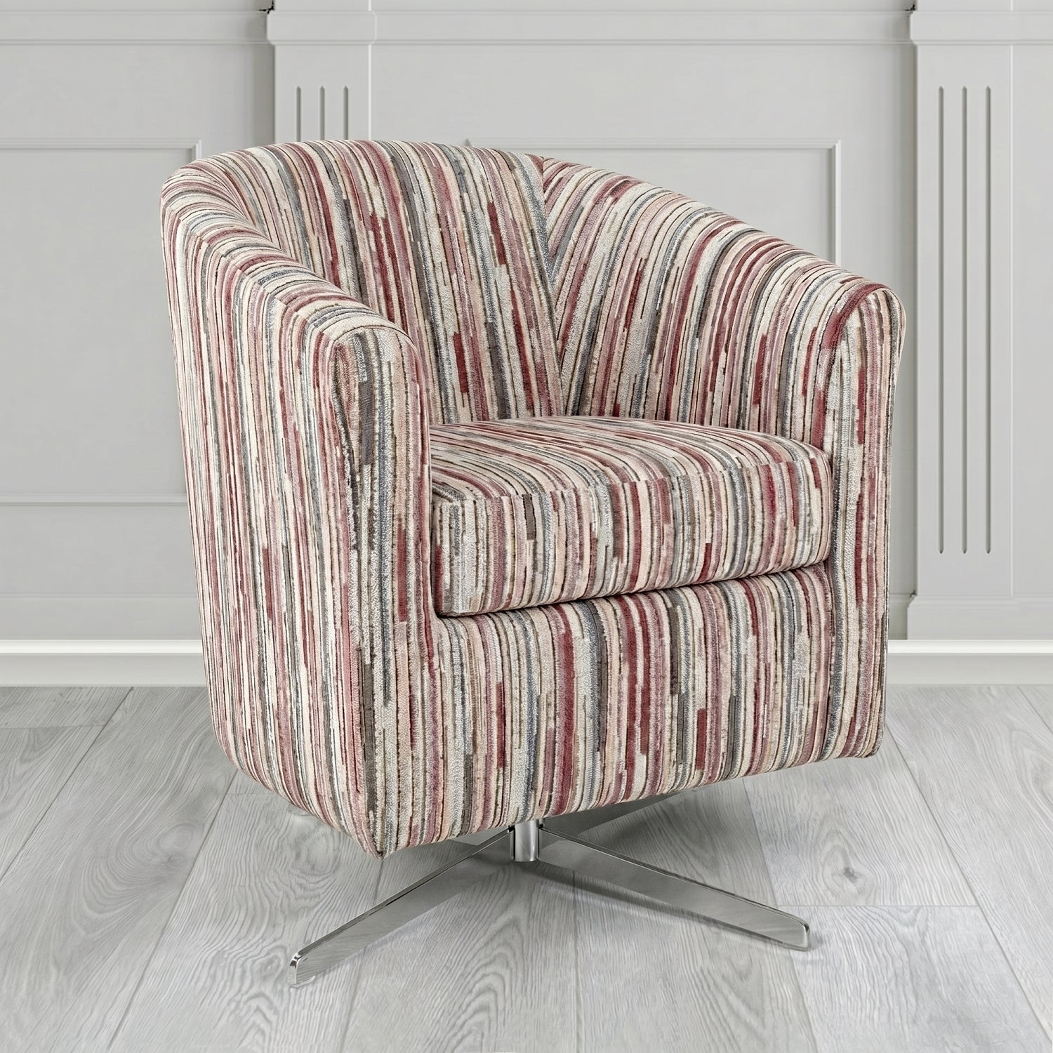 Cannes Swivel Tub Chair in Cristina Marrone Extravaganza Stripe Fabric