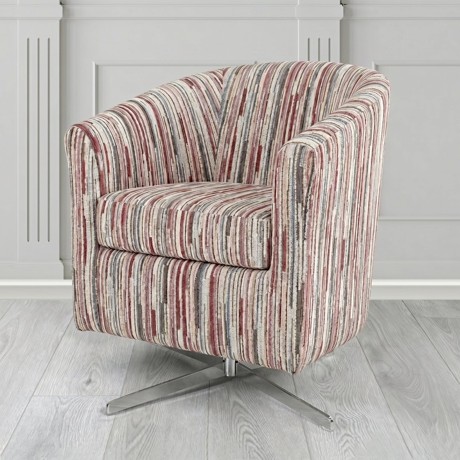 Cannes Swivel Tub Chair in Cristina Marrone Extravaganza Stripe Fabric