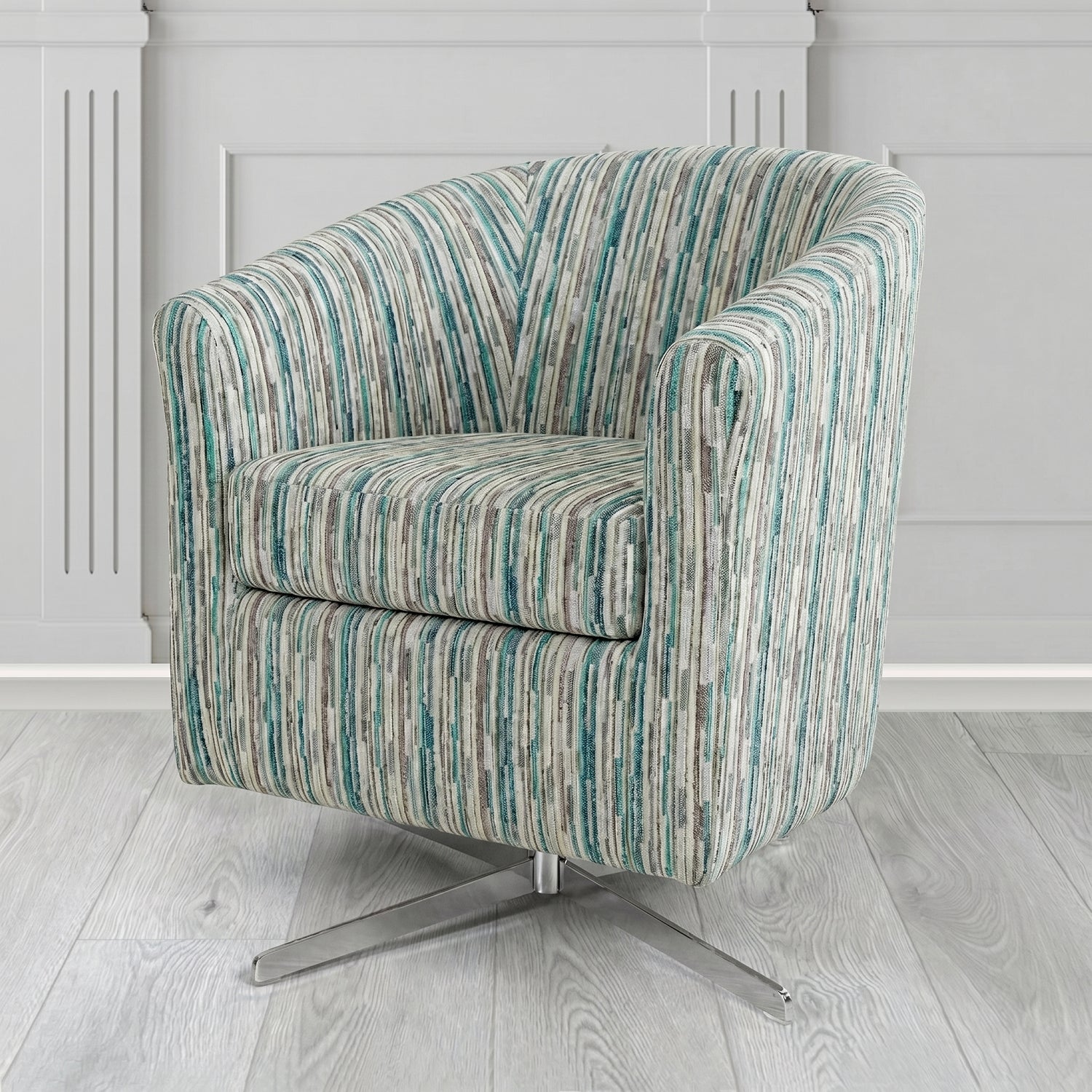 Cannes Swivel Tub Chair in Cristina Marrone Extravaganza Stripe Fabric
