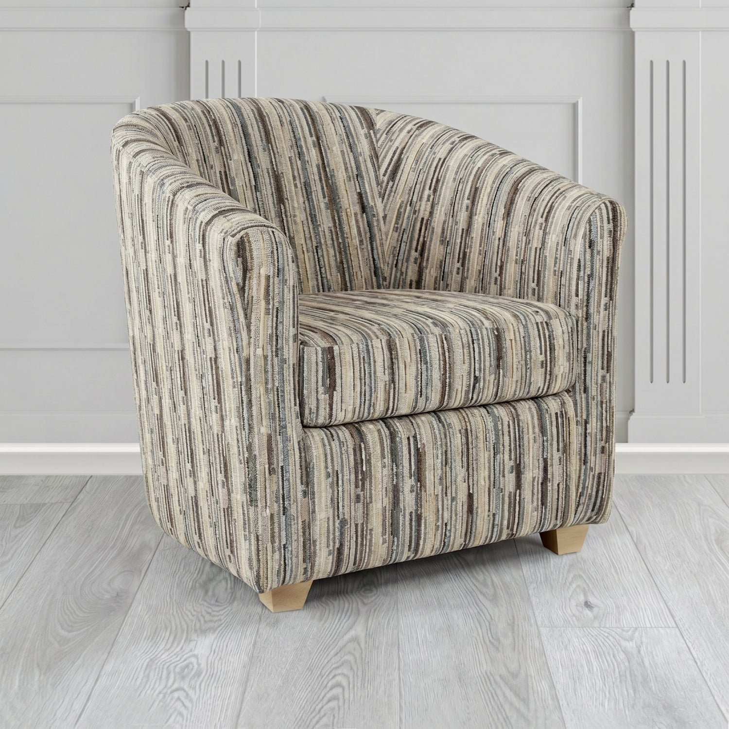 Cannes Tub Chair in Cristina Marrone Extravaganza Stripe Fabric