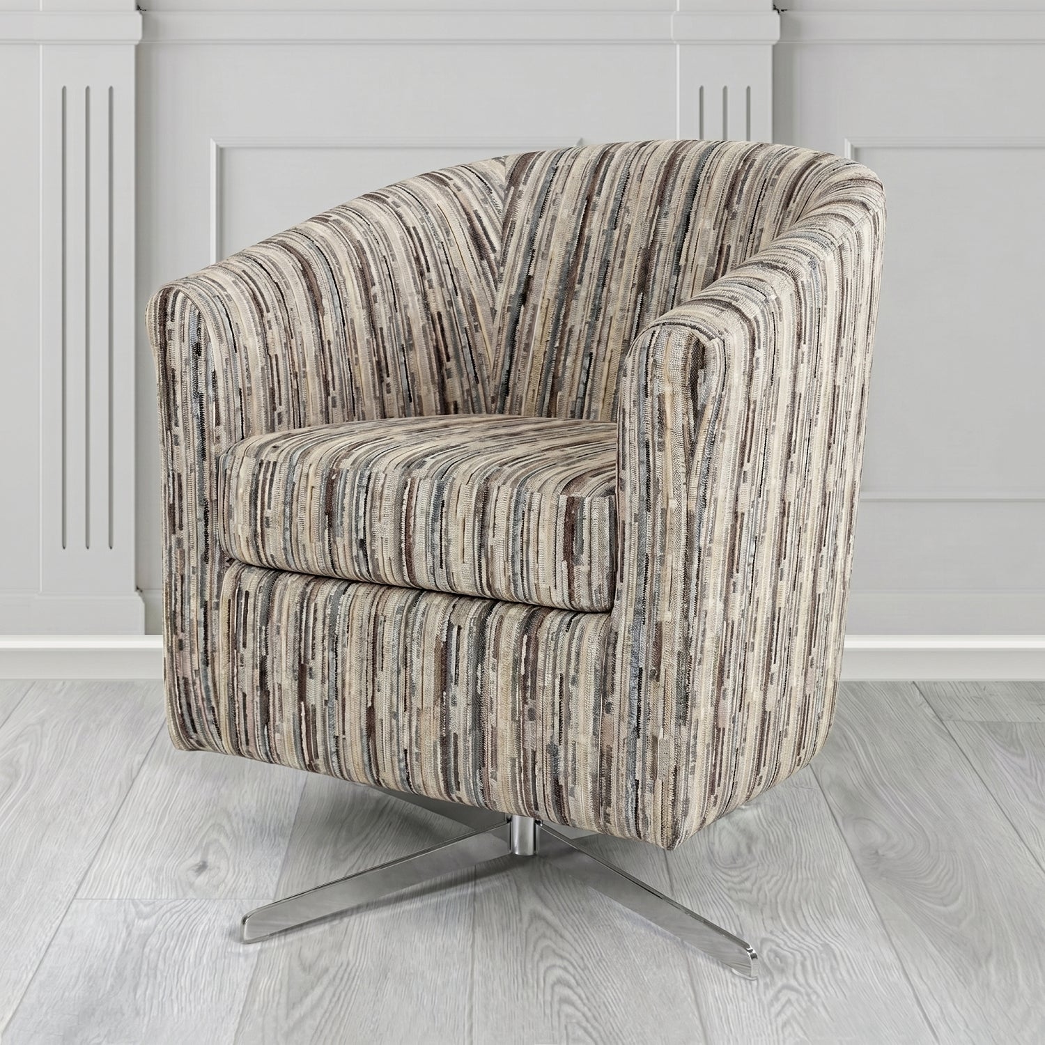 Cannes Swivel Tub Chair in Cristina Marrone Extravaganza Stripe Fabric