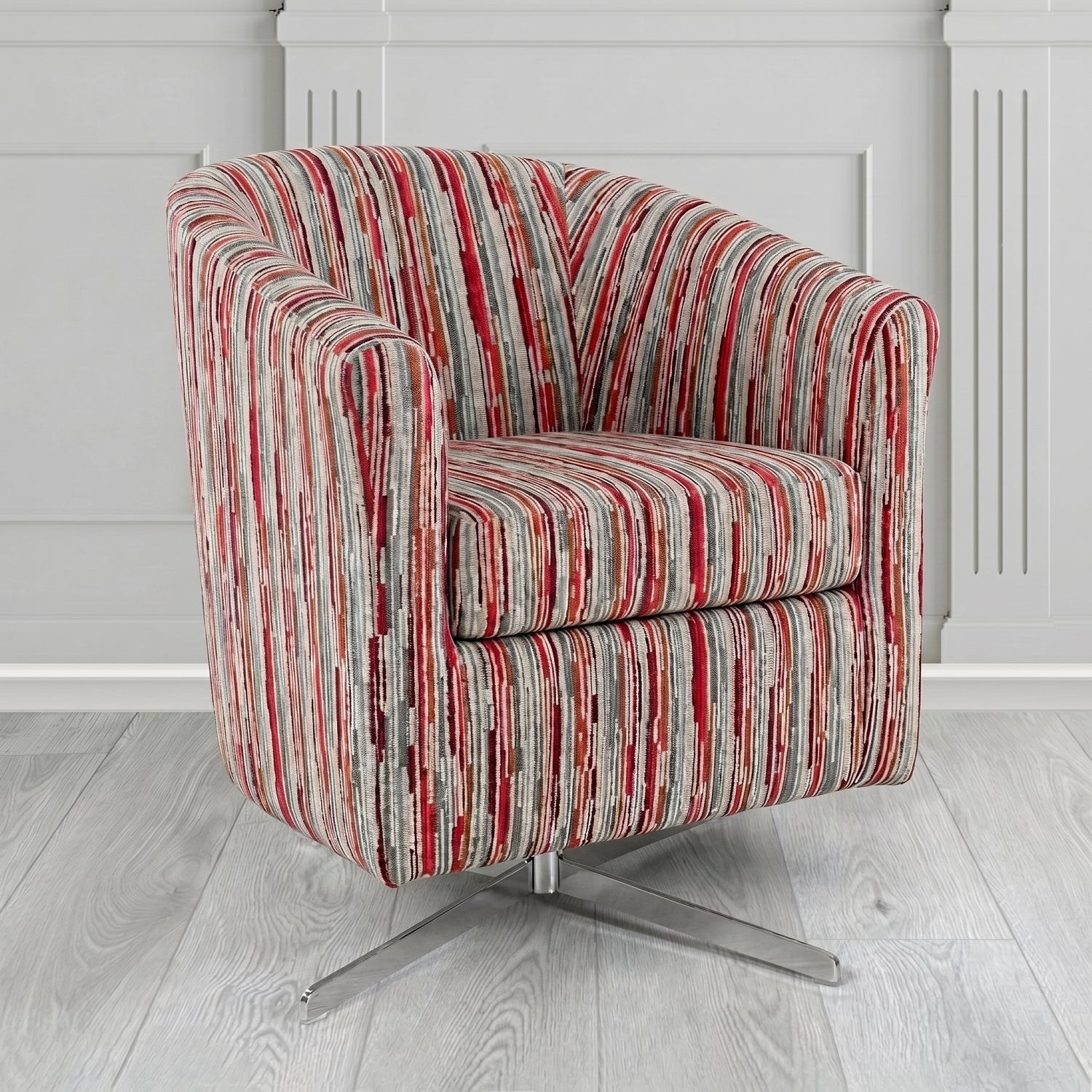 Cannes Swivel Tub Chair in Cristina Marrone Extravaganza Stripe Fabric
