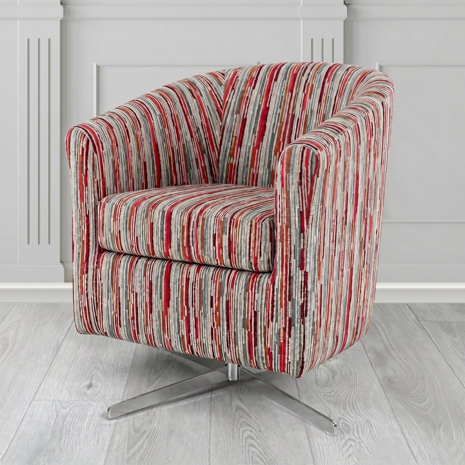 Cannes Swivel Tub Chair in Cristina Marrone Extravaganza Stripe Fabric