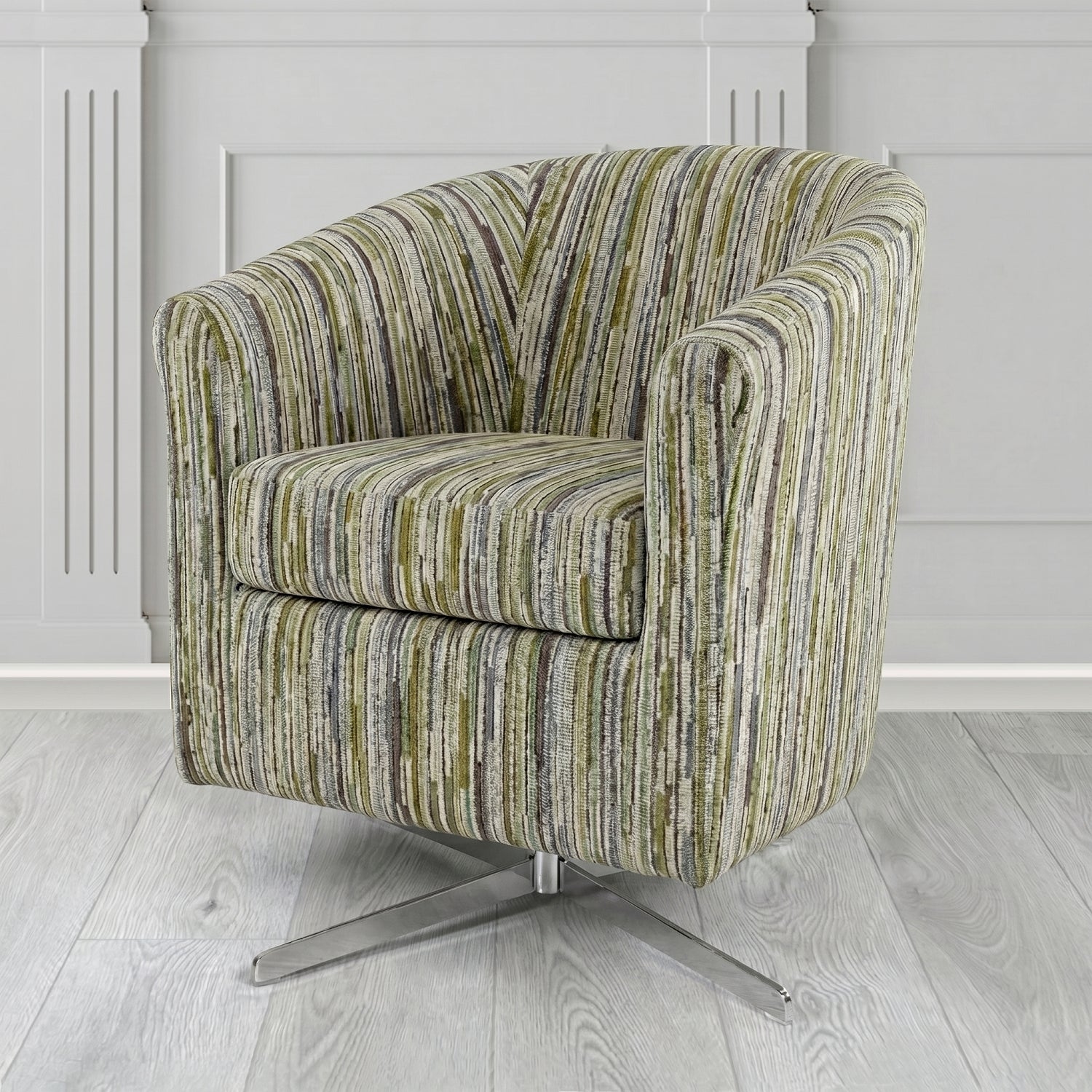 Cannes Swivel Tub Chair in Cristina Marrone Extravaganza Stripe Fabric