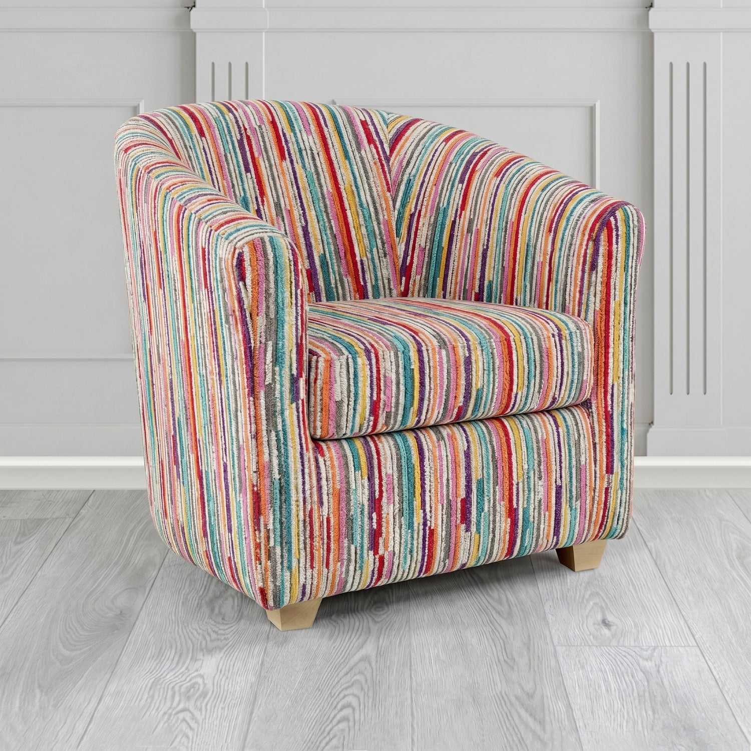 Cannes Tub Chair in Cristina Marrone Extravaganza Stripe Fabric