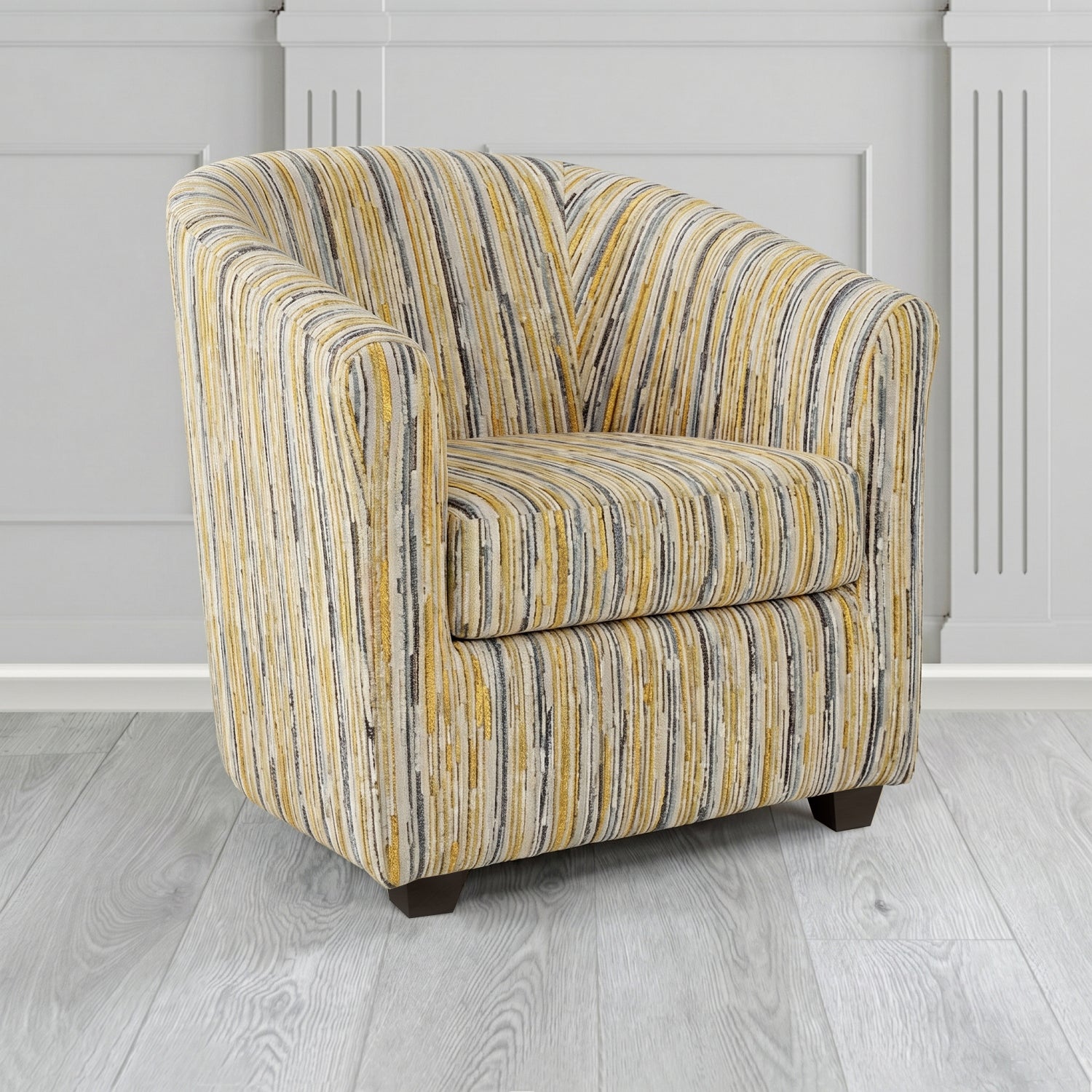 Cannes Tub Chair in Cristina Marrone Extravaganza Stripe Fabric