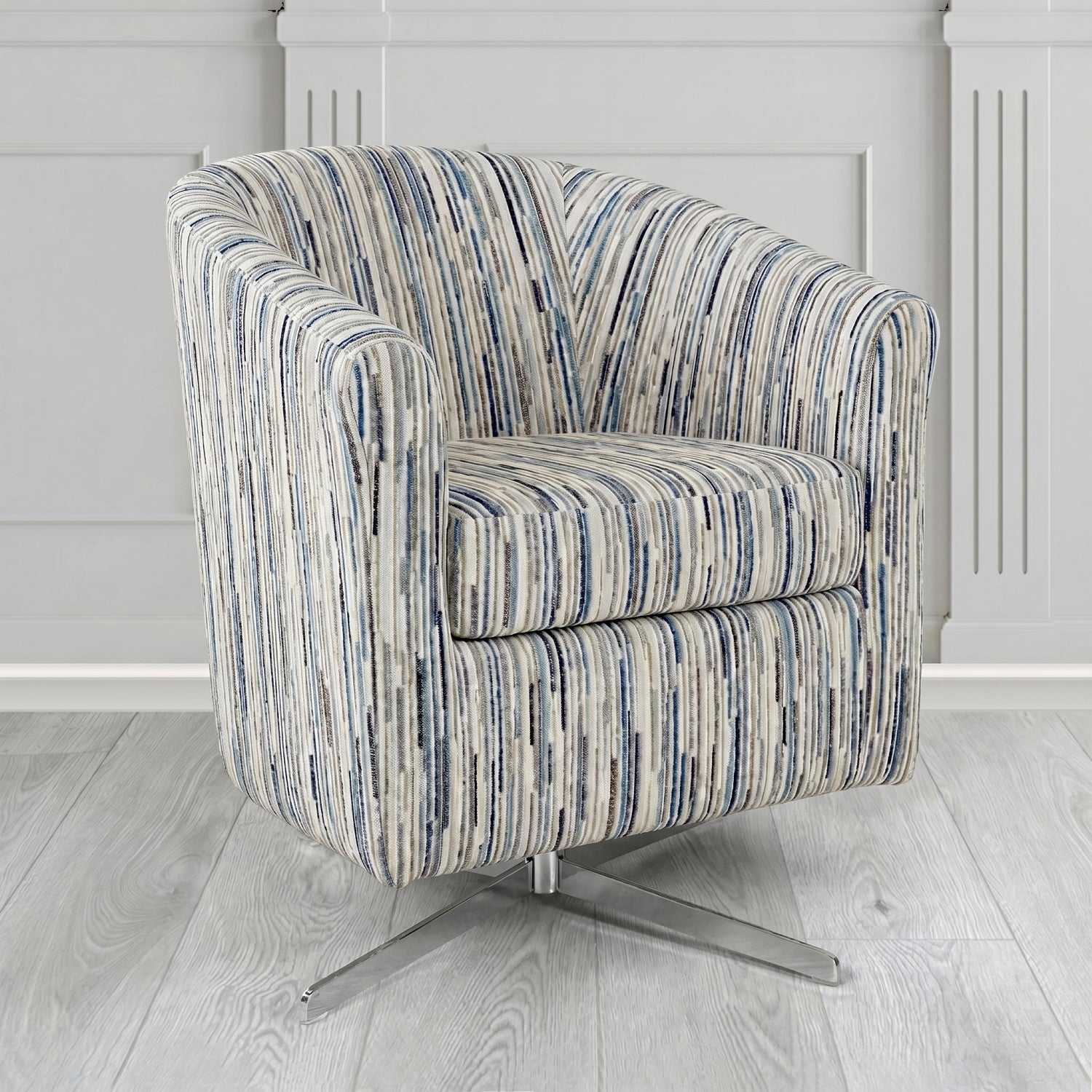 Cannes Swivel Tub Chair in Cristina Marrone Extravaganza Stripe Fabric