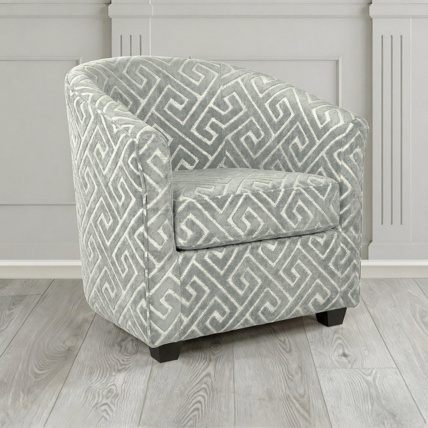 Cannes Tub Chair in Cristina Marrone Extravaganza Greek Key Geometric Fabric
