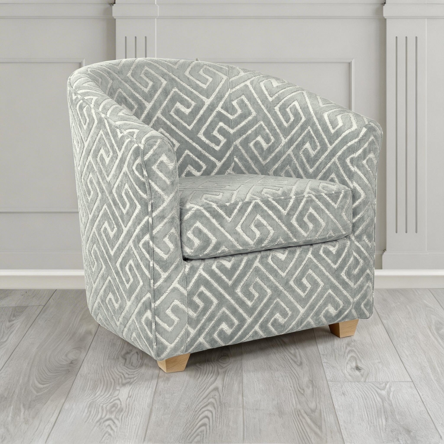 Cannes Tub Chair in Cristina Marrone Extravaganza Greek Key Geometric Fabric