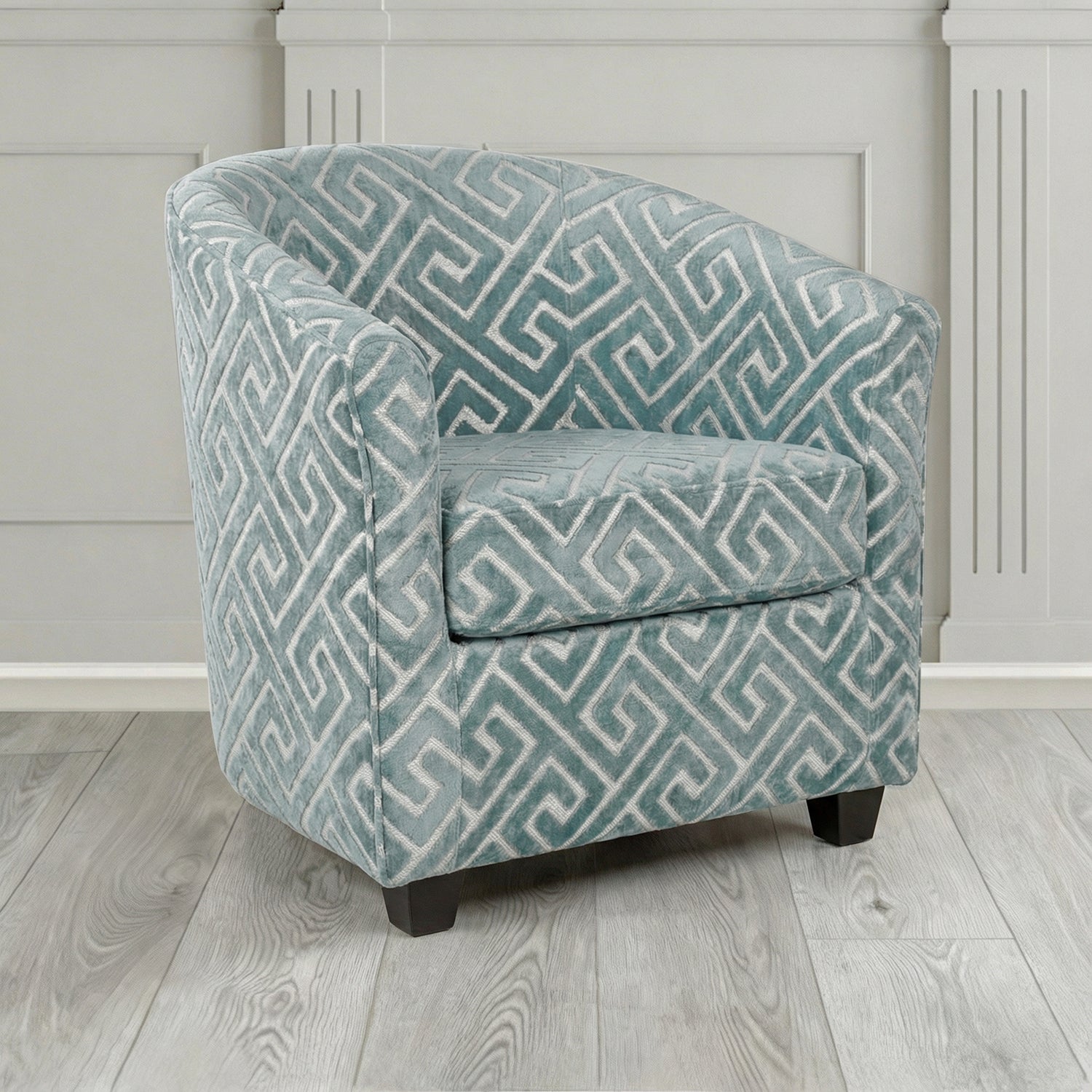 Cannes Tub Chair in Cristina Marrone Extravaganza Greek Key Geometric Fabric