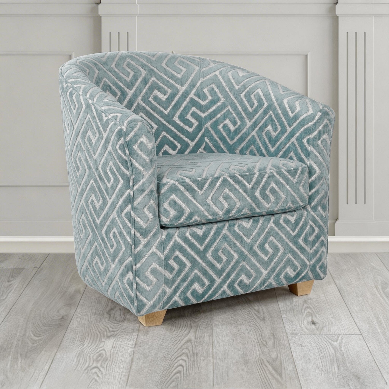 Cannes Tub Chair in Cristina Marrone Extravaganza Greek Key Geometric Fabric