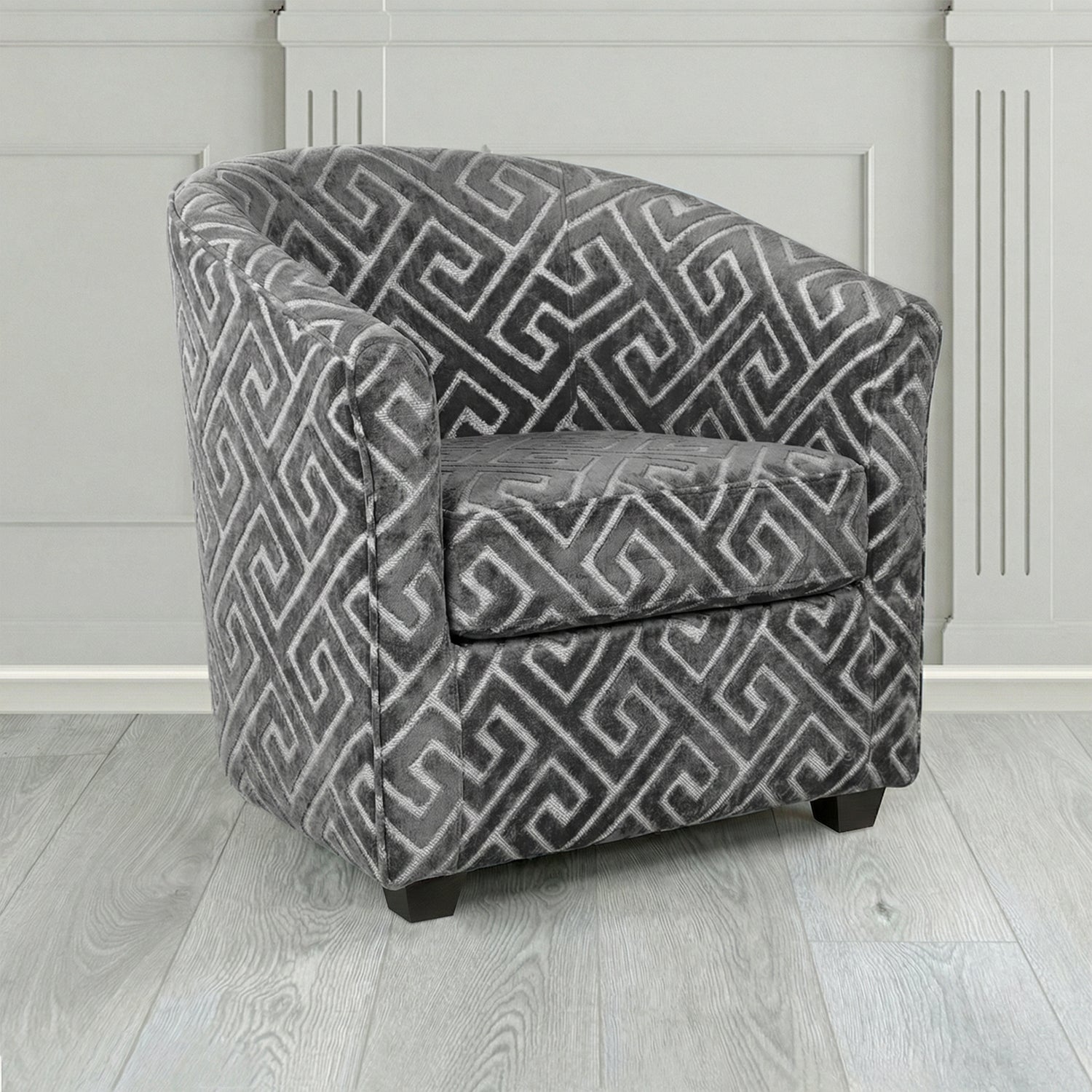Cannes Tub Chair in Cristina Marrone Extravaganza Greek Key Geometric Fabric